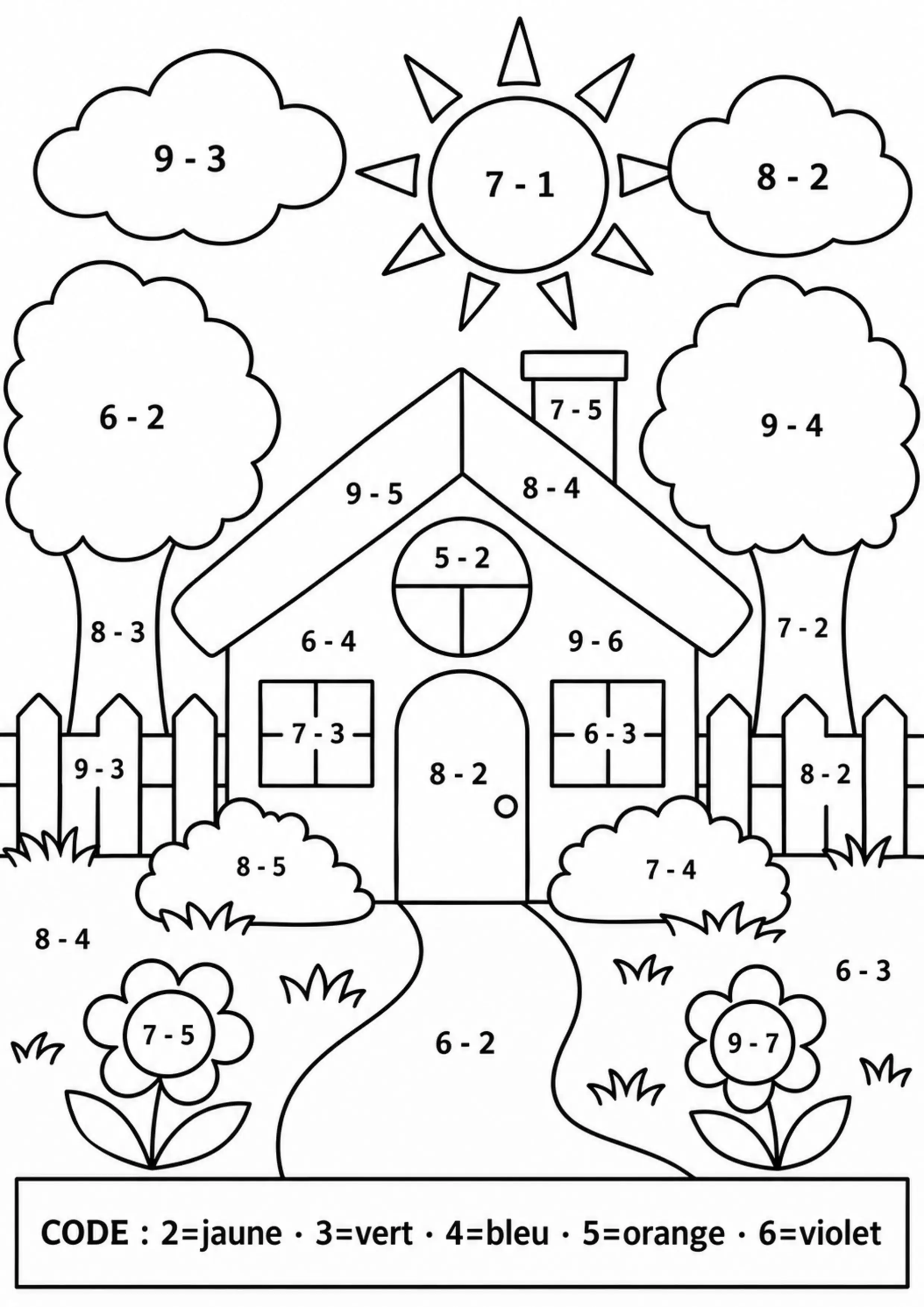 Coloriage cabane révélée par écarts à imprimer