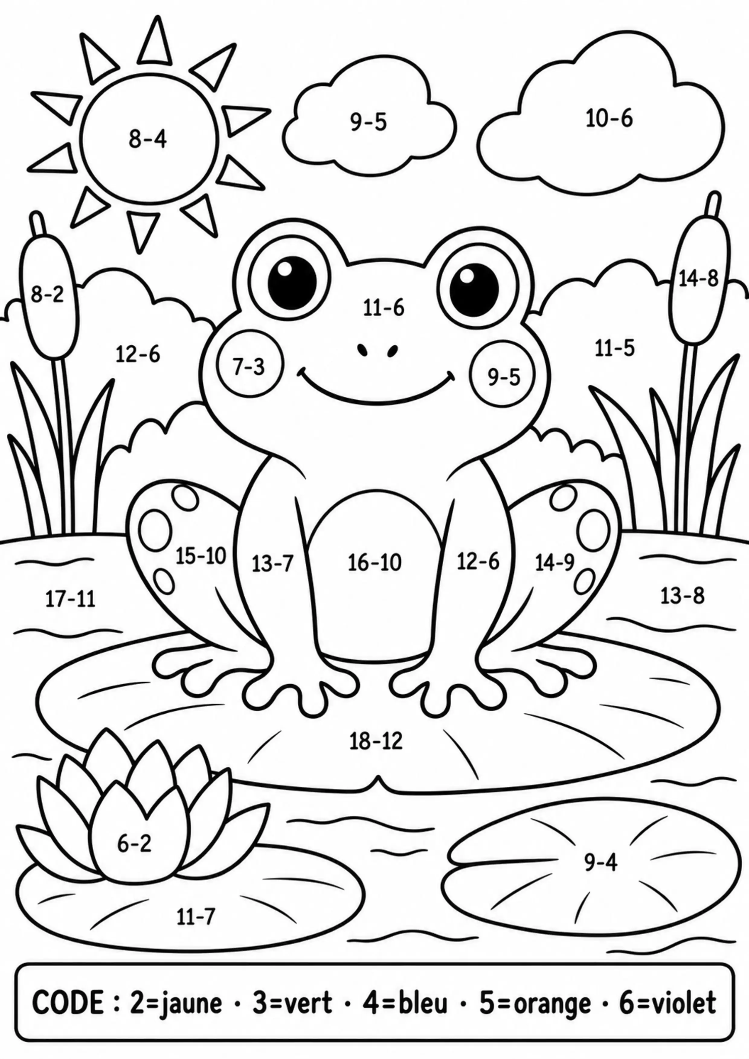 Coloriage grenouille révélée par différences jusqu’à 20 à imprimer