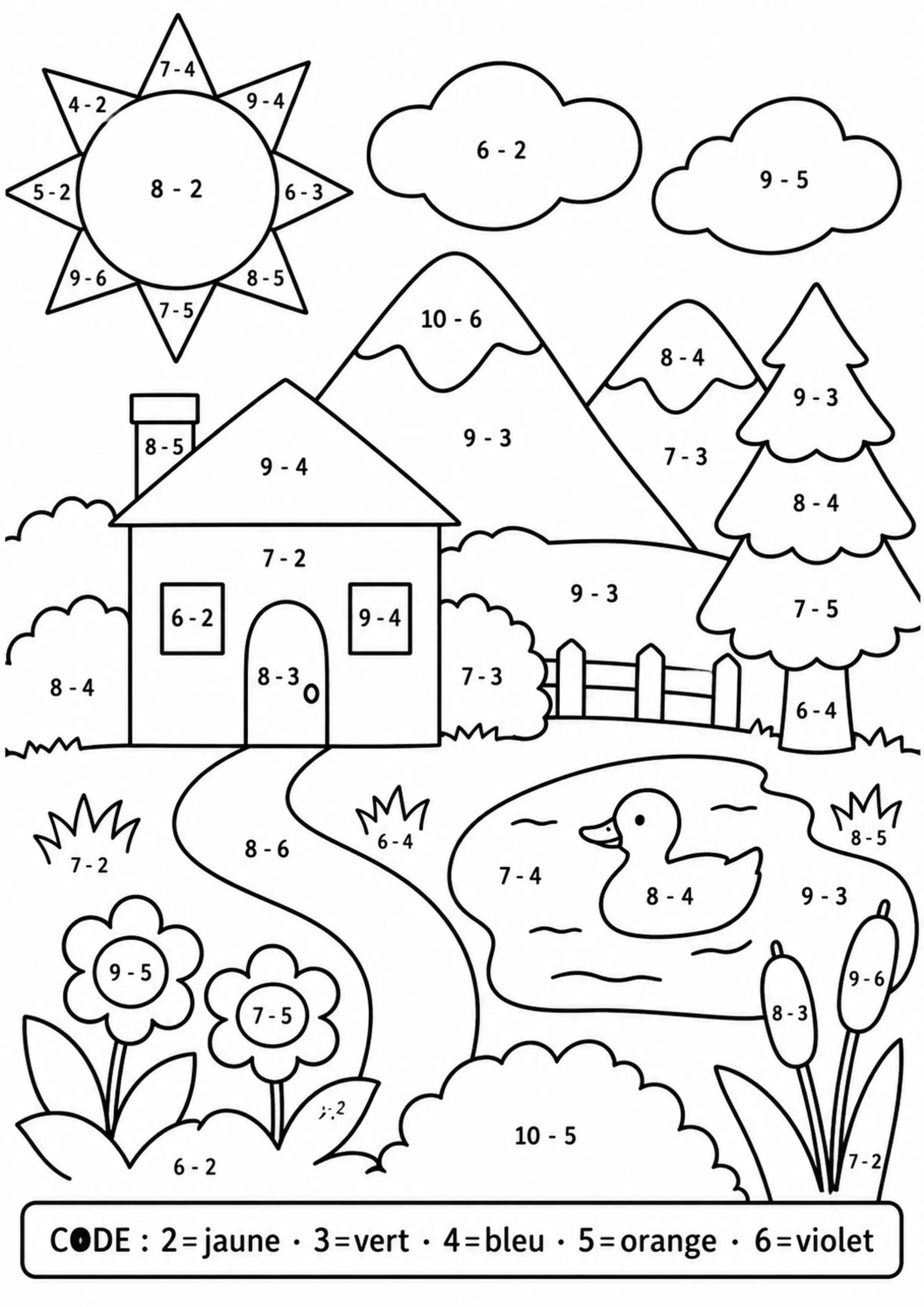 Coloriage paysage révélé par retraits à imprimer