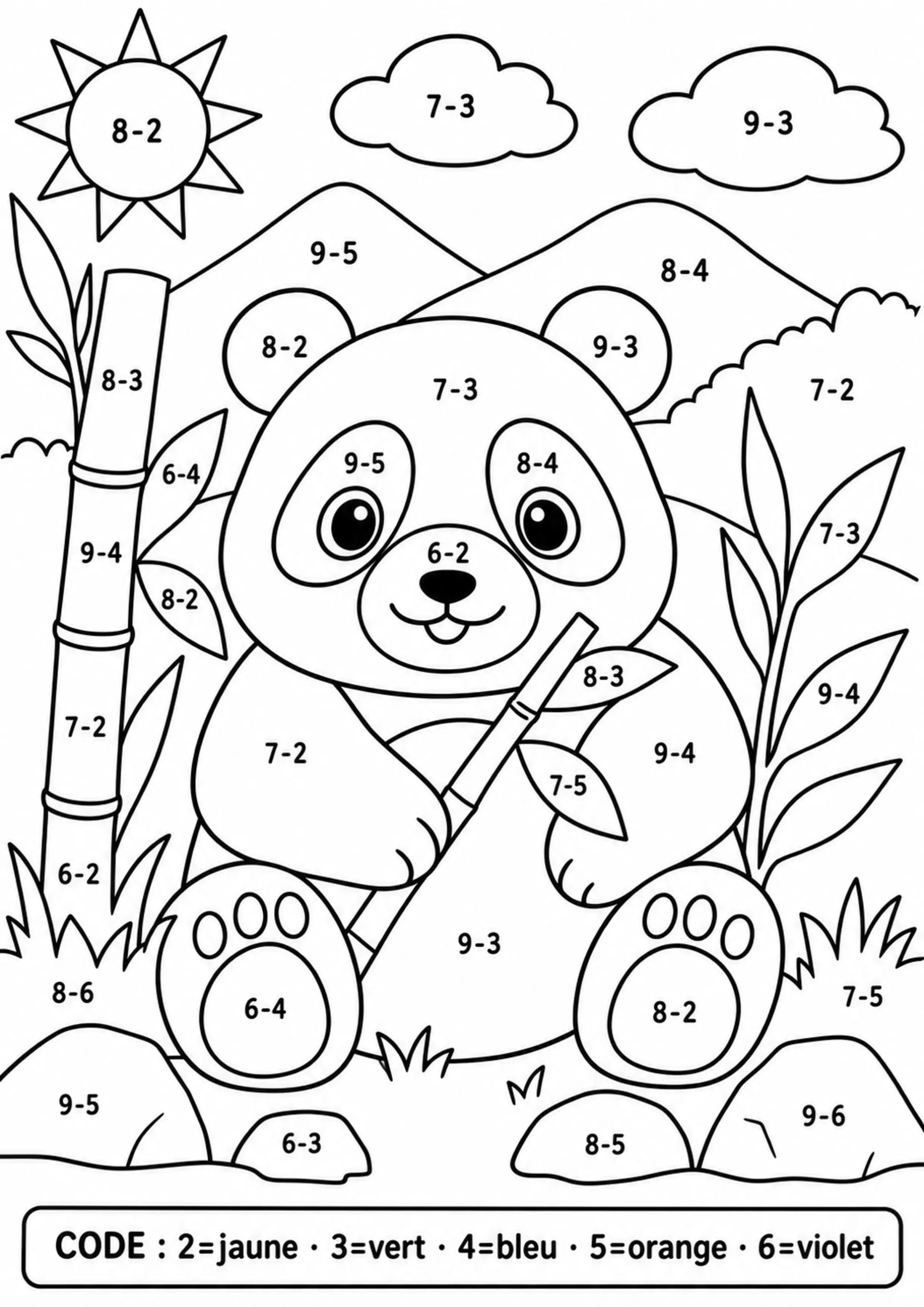 Coloriage panda révélé par écarts à imprimer