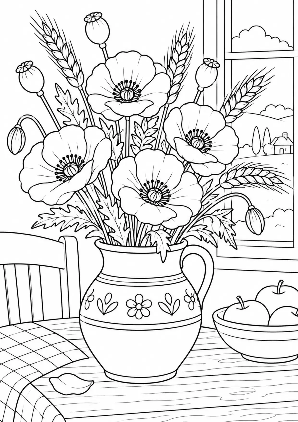 Coloriage coquelicot : vase, modèle 03