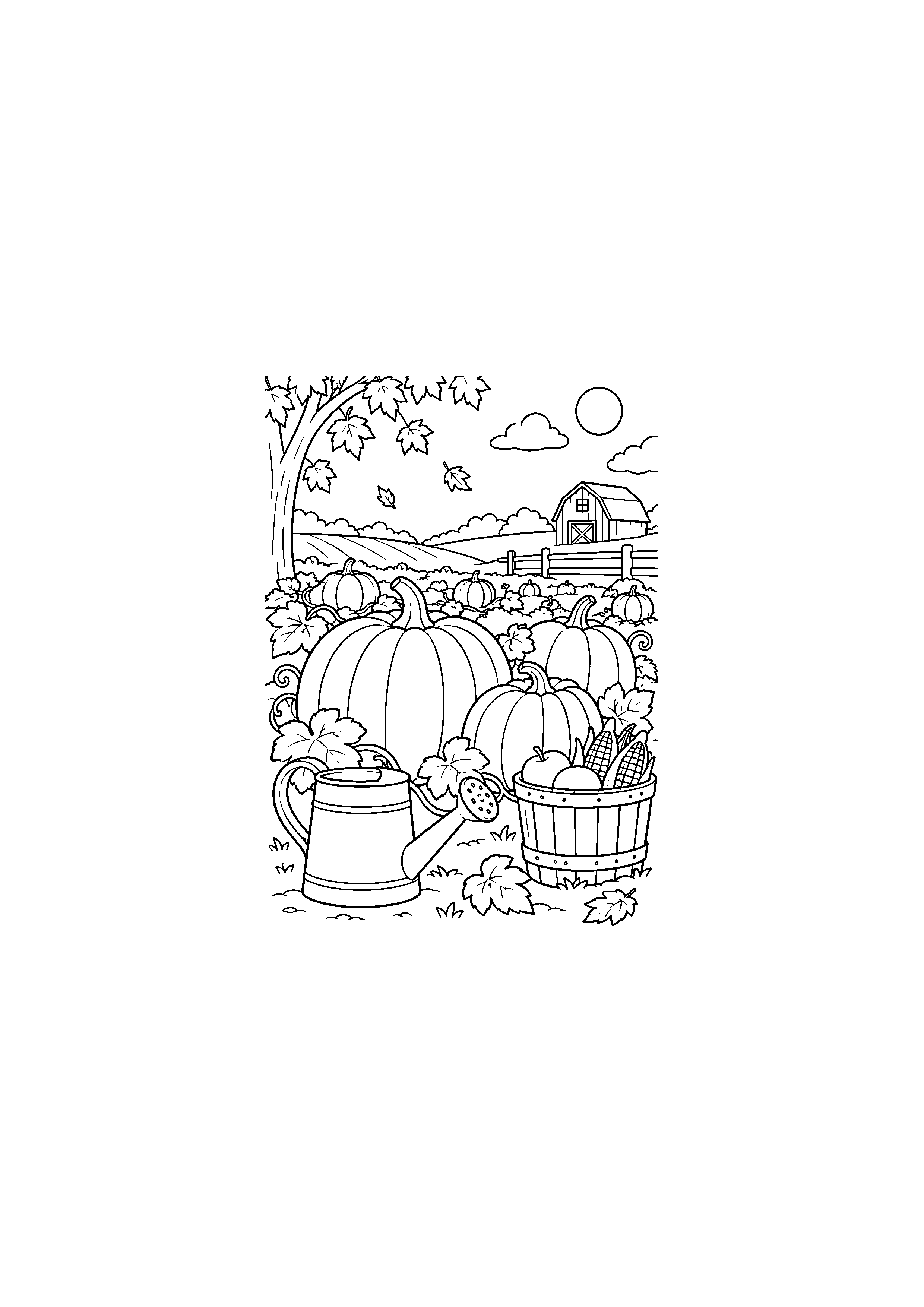 Coloriage potager de potirons