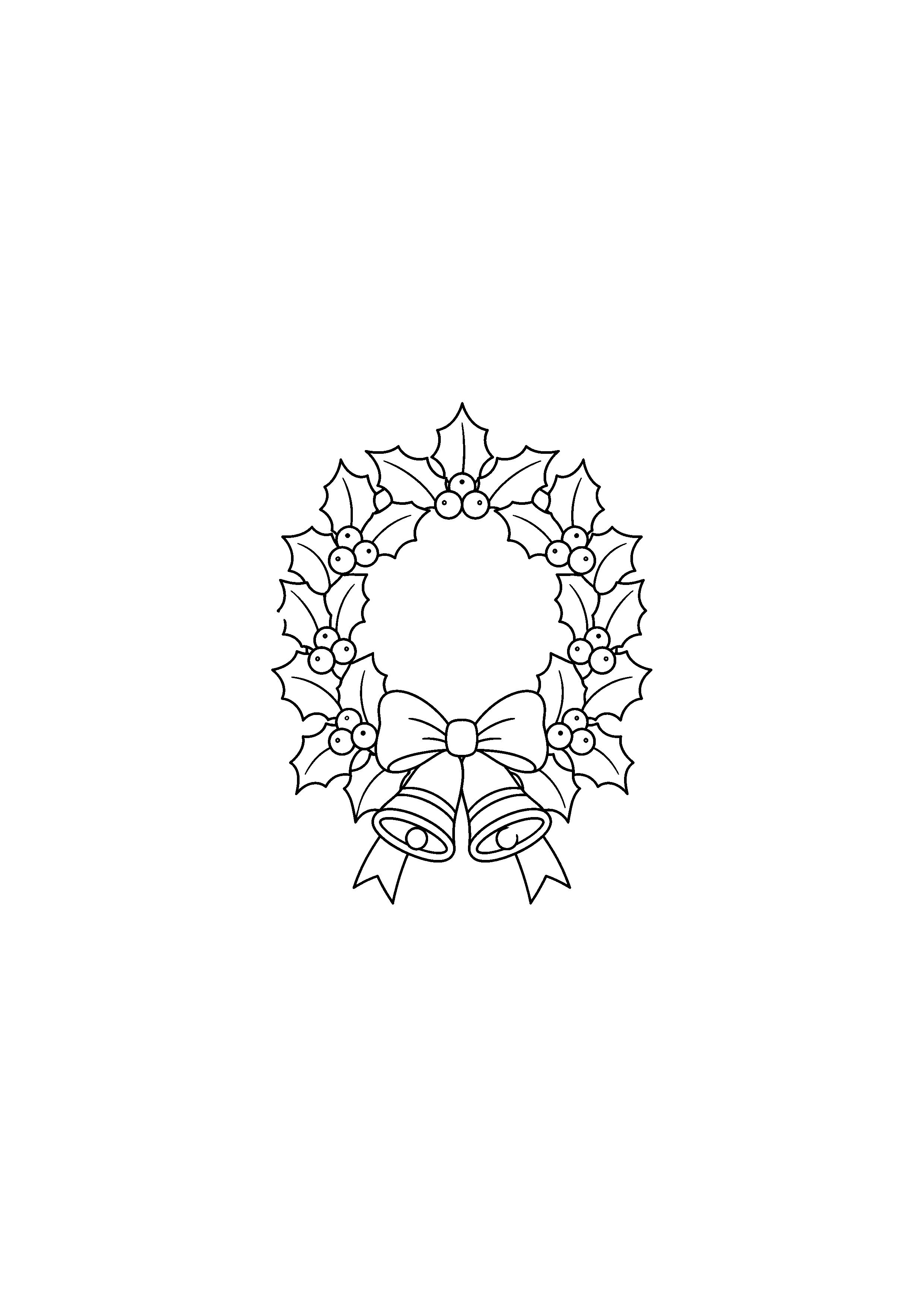 Coloriage Couronne de houx avec cloches à imprimer
