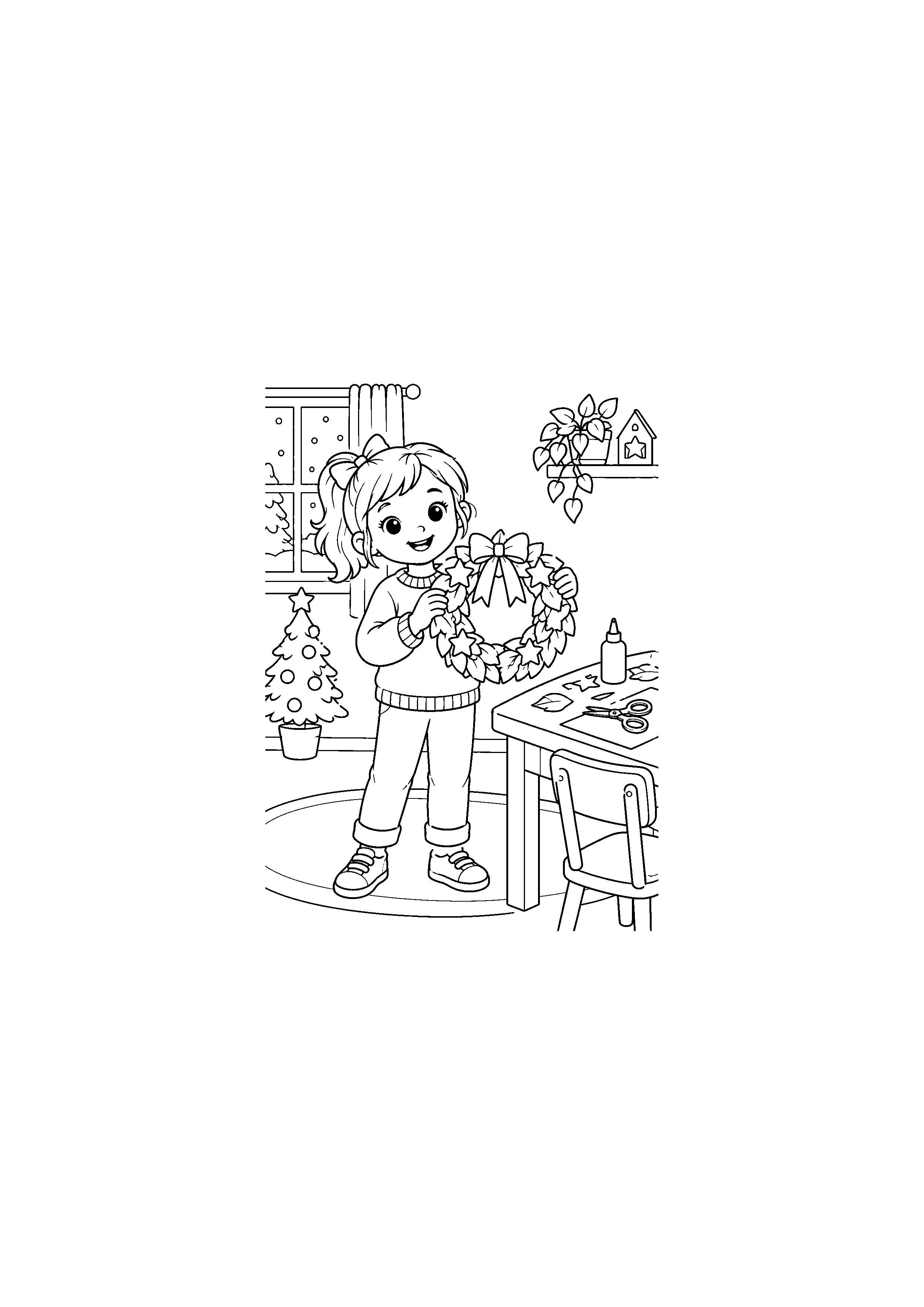 Coloriage Enfant présentant une couronne faite main à imprimer