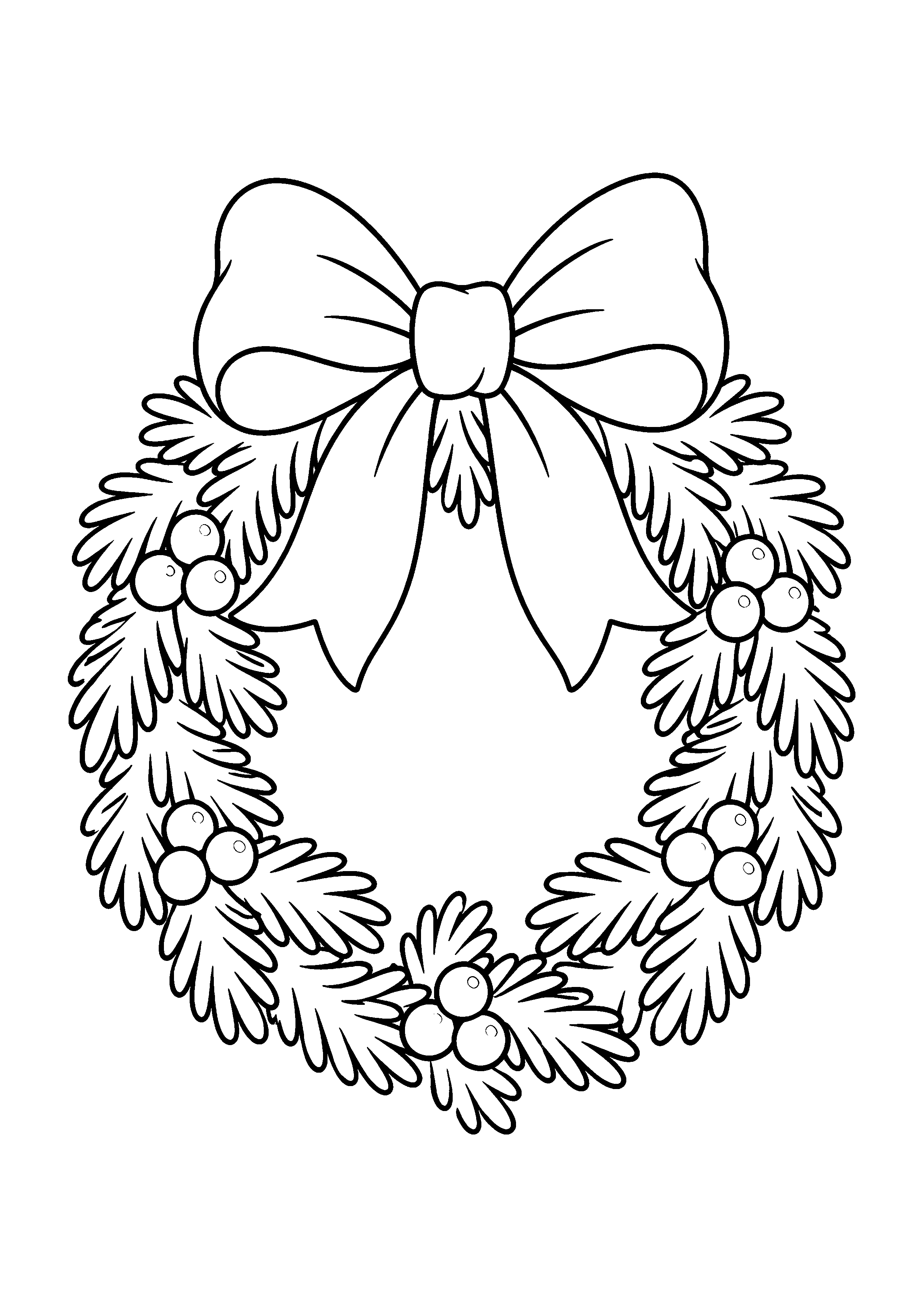 Coloriage Une couronne de sapin avec un très grand ruban de Noël à imprimer gratuitement