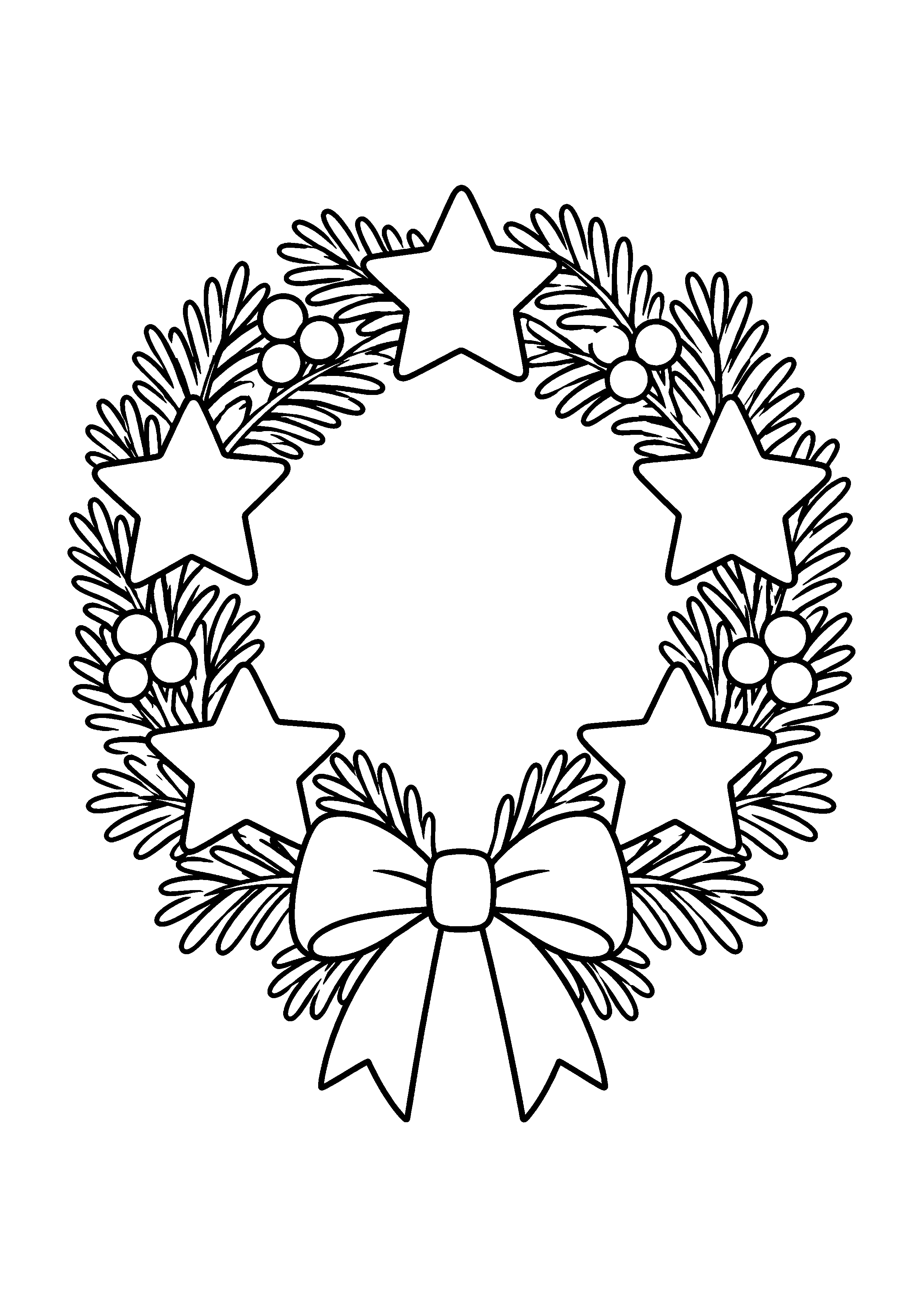 Coloriage Une couronne de Noël ornée de grandes étoiles de Noël à imprimer gratuitement