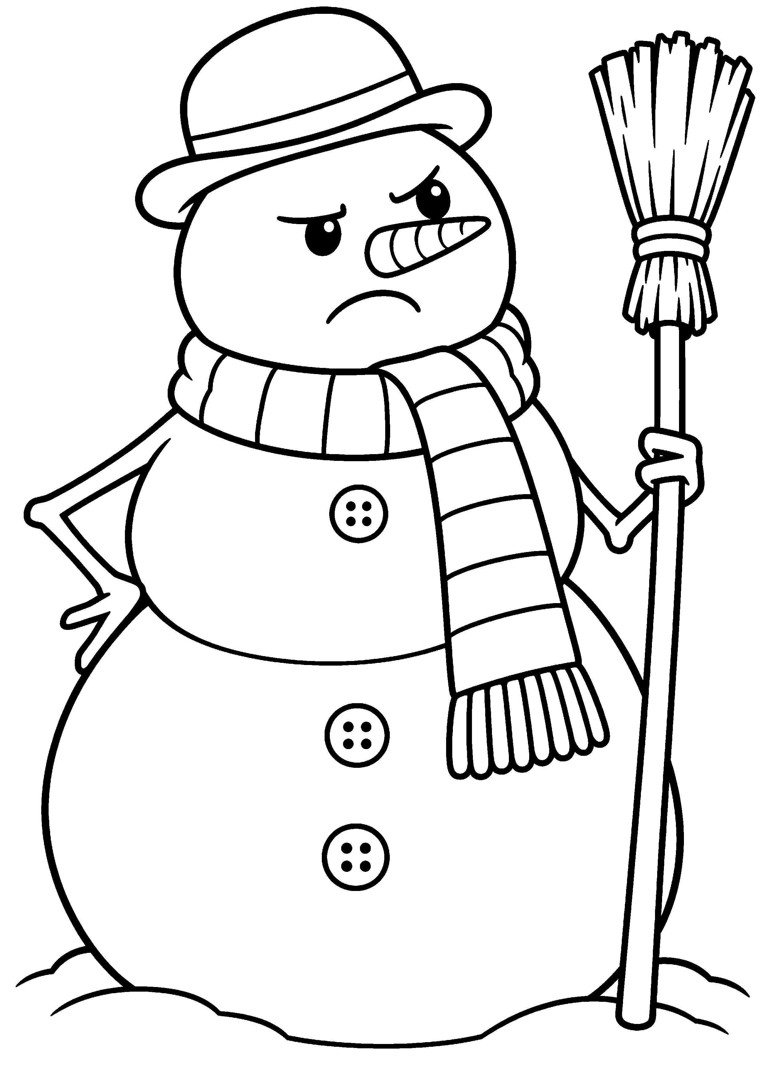 Grand bonhomme de neige au visage boudeur à colorier