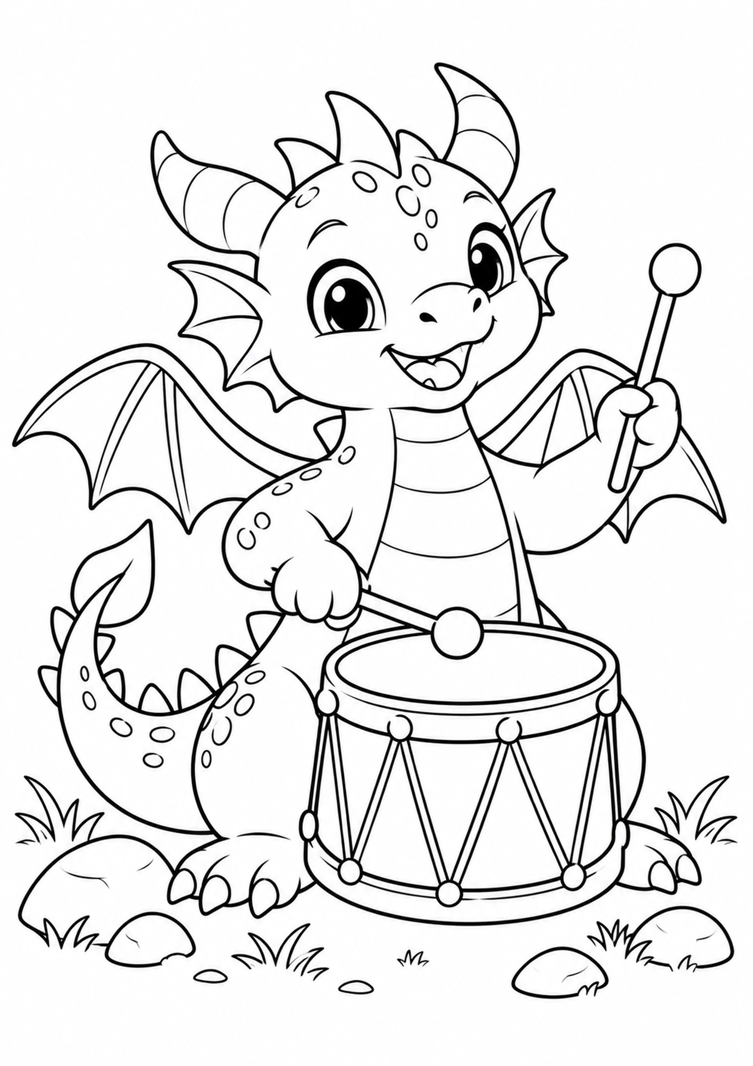 Coloriage petit dragon original au tambour à imprimer