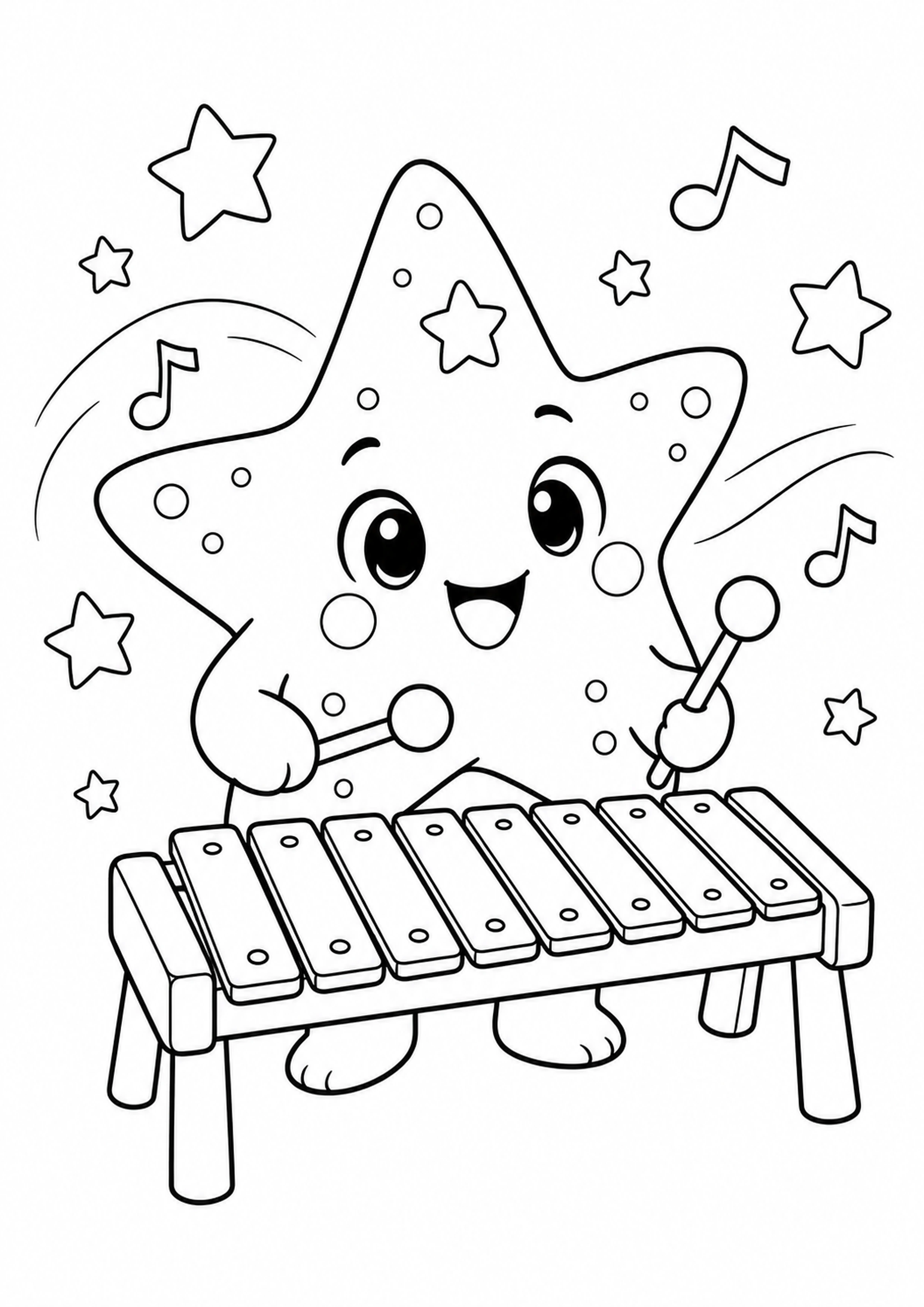 Coloriage créature étoile au xylophone à imprimer