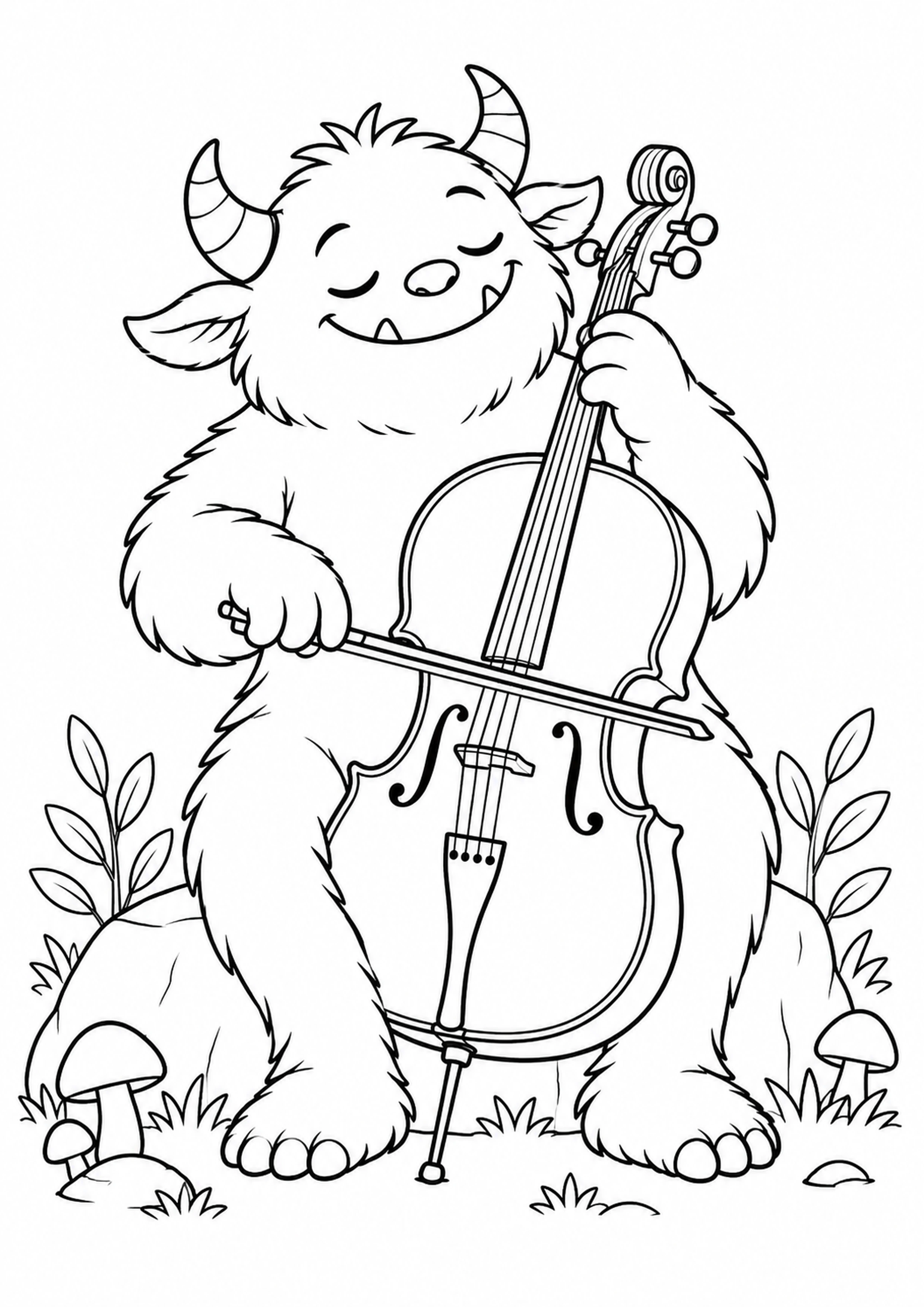 Coloriage monstre doux au violoncelle à imprimer