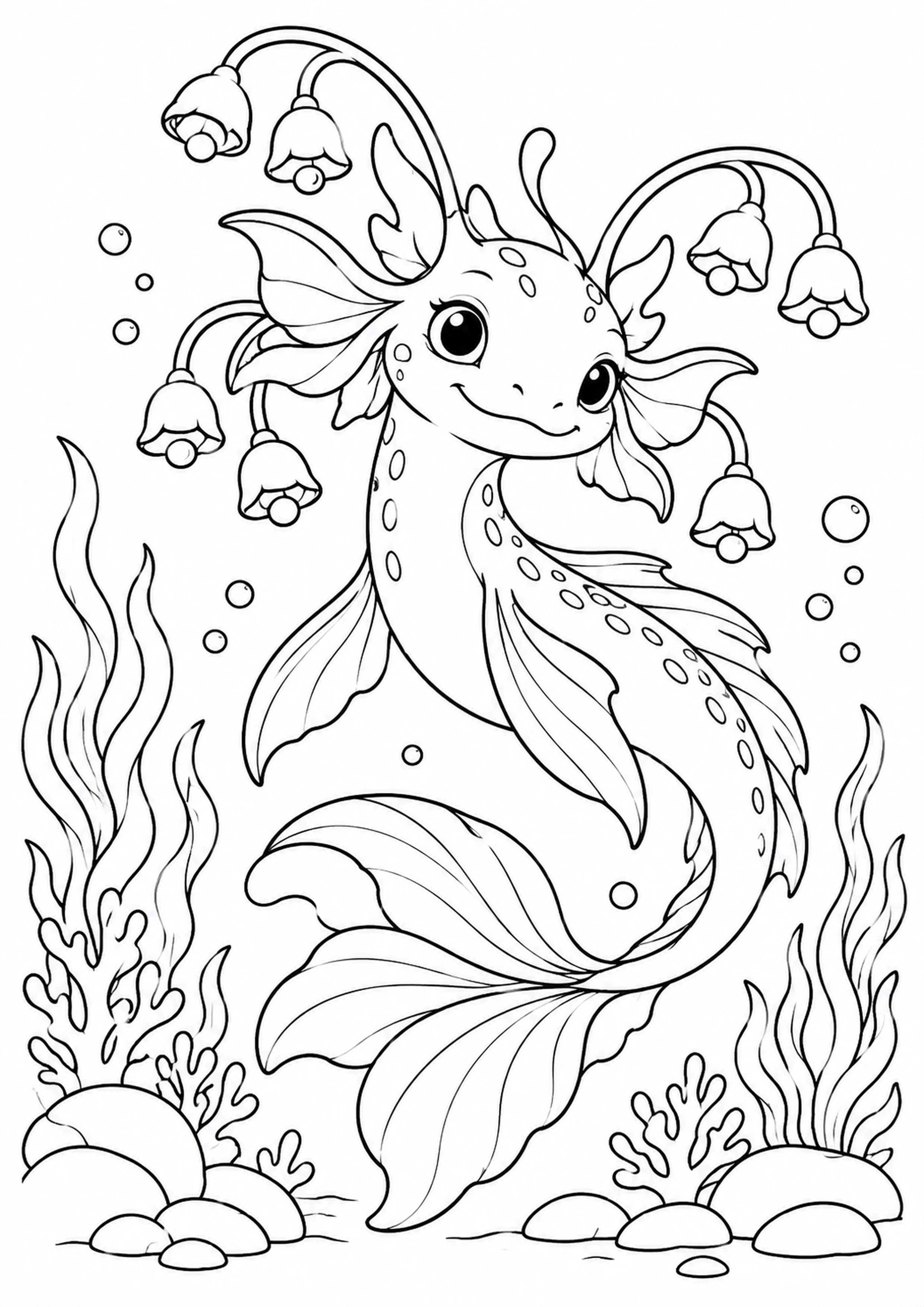 Coloriage créature aquatique aux clochettes à imprimer