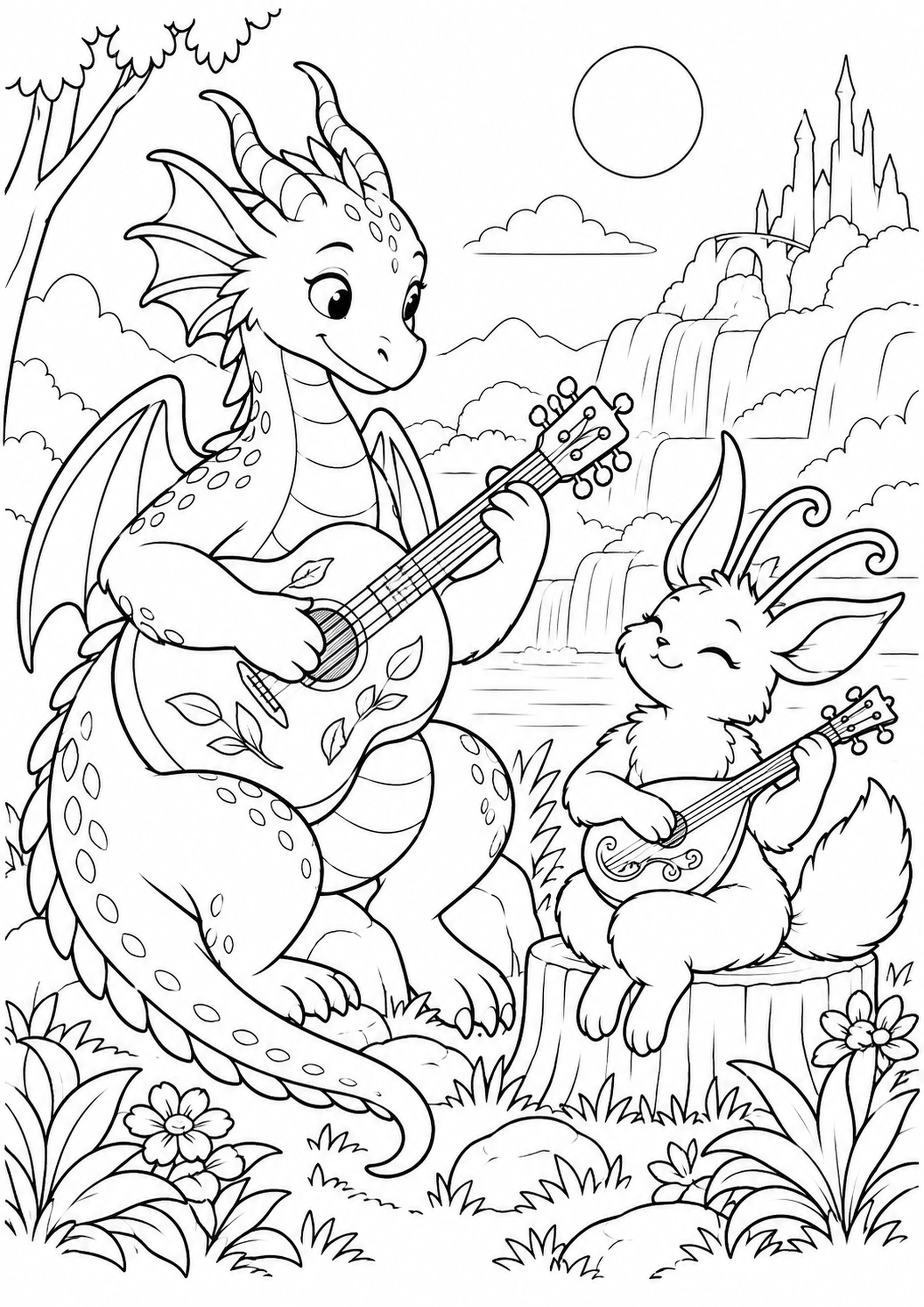 Coloriage duo de créatures à cordes à imprimer