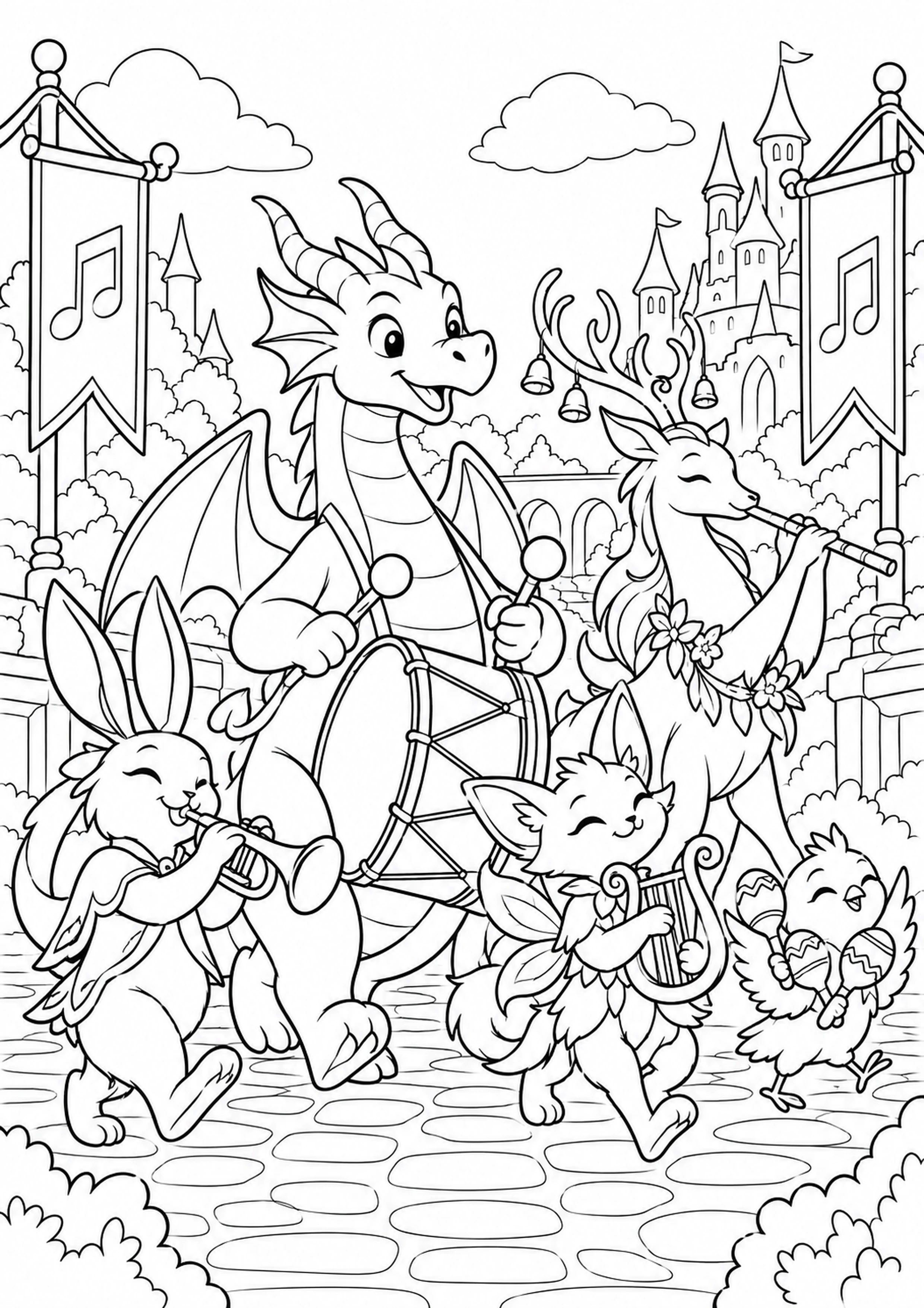 Coloriage parade musicale fantastique à imprimer