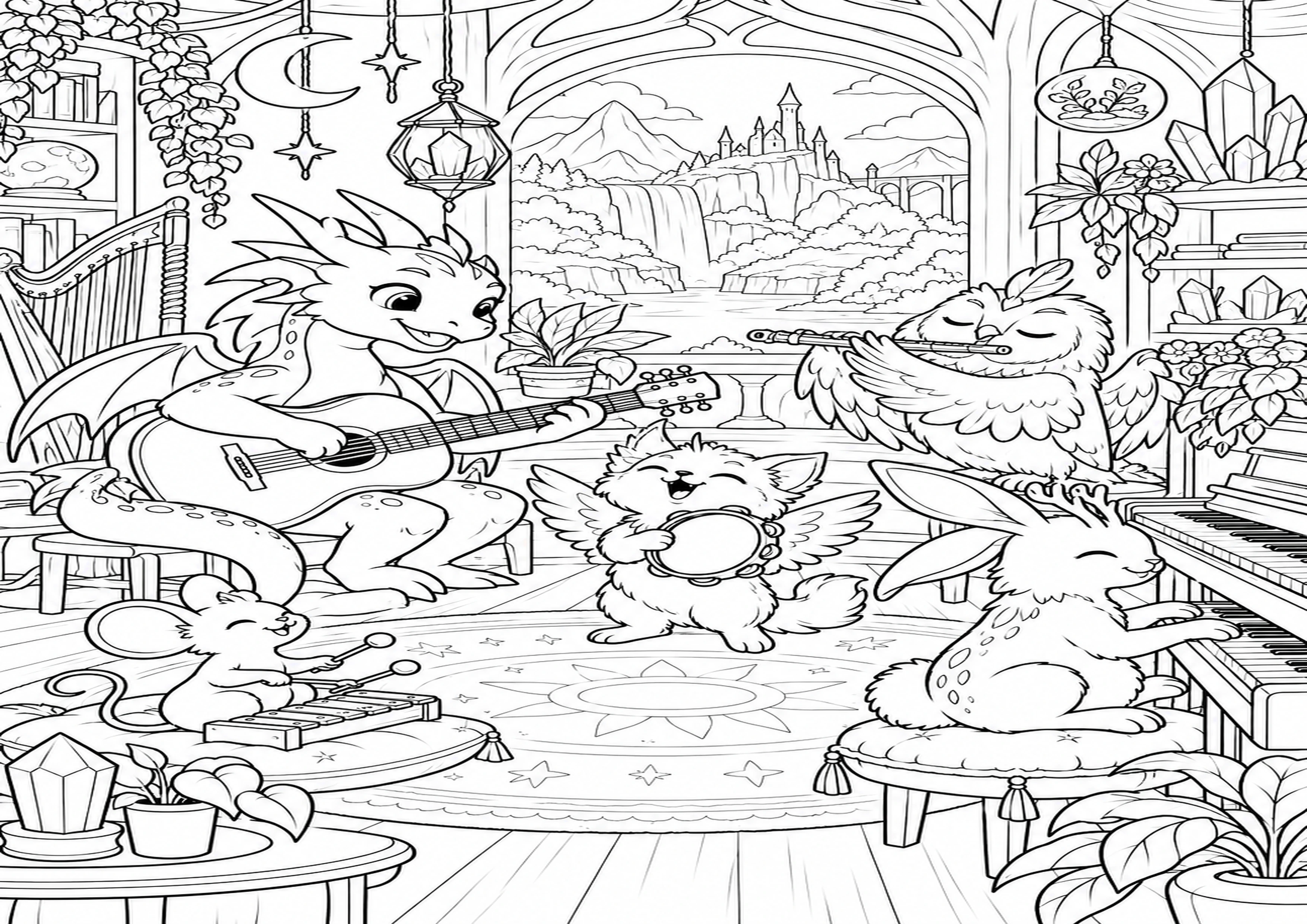 Coloriage studio de musique magique original à imprimer