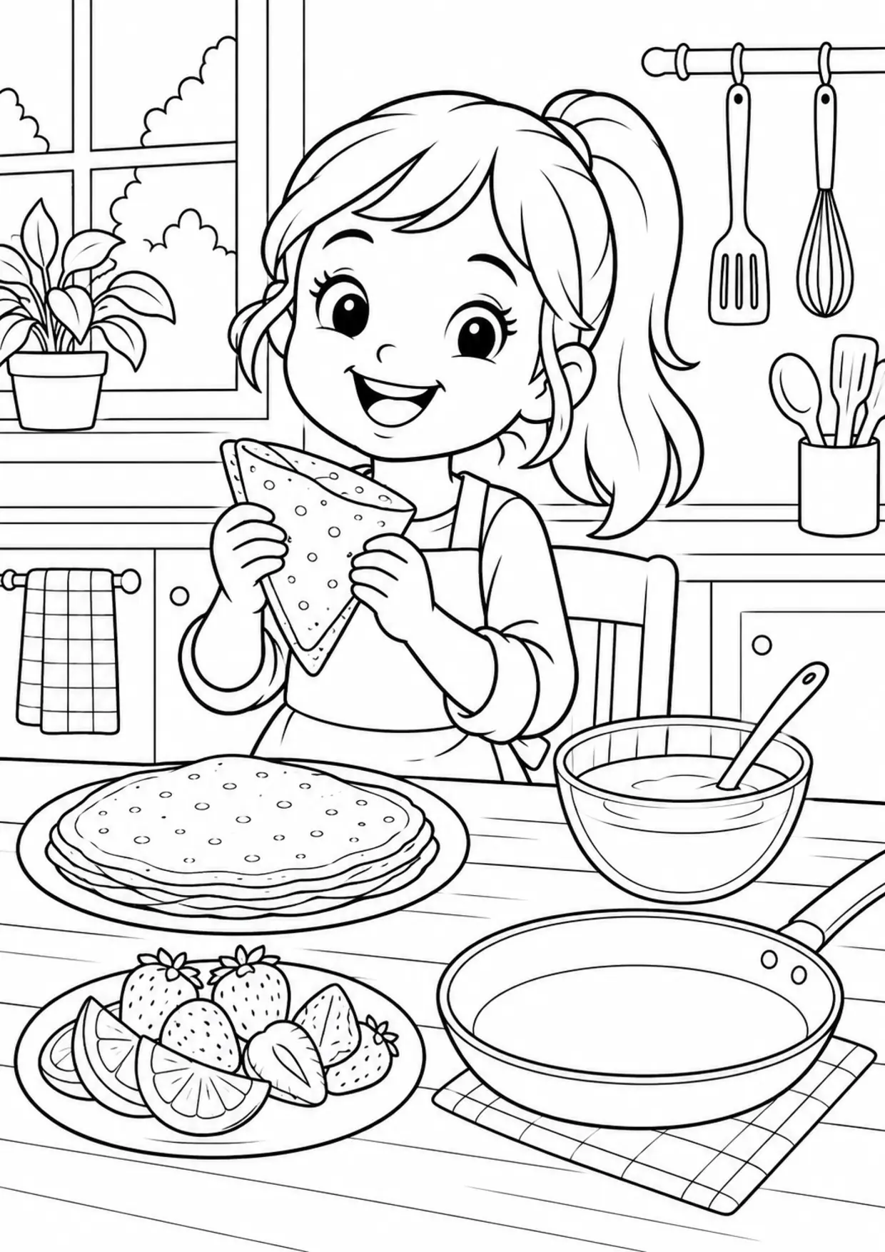 Coloriage Crêpe : citron à imprimer représentant citron en dessin noir et blanc
