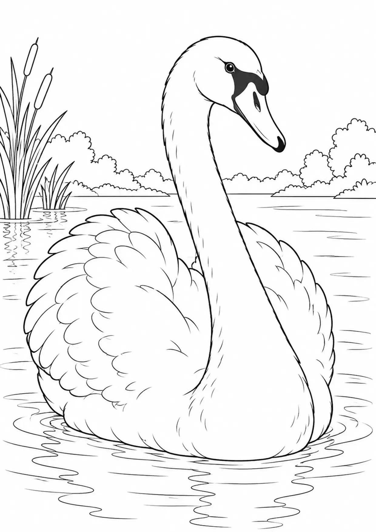 Coloriage cygne : grand portrait de face aux contours simples à imprimer