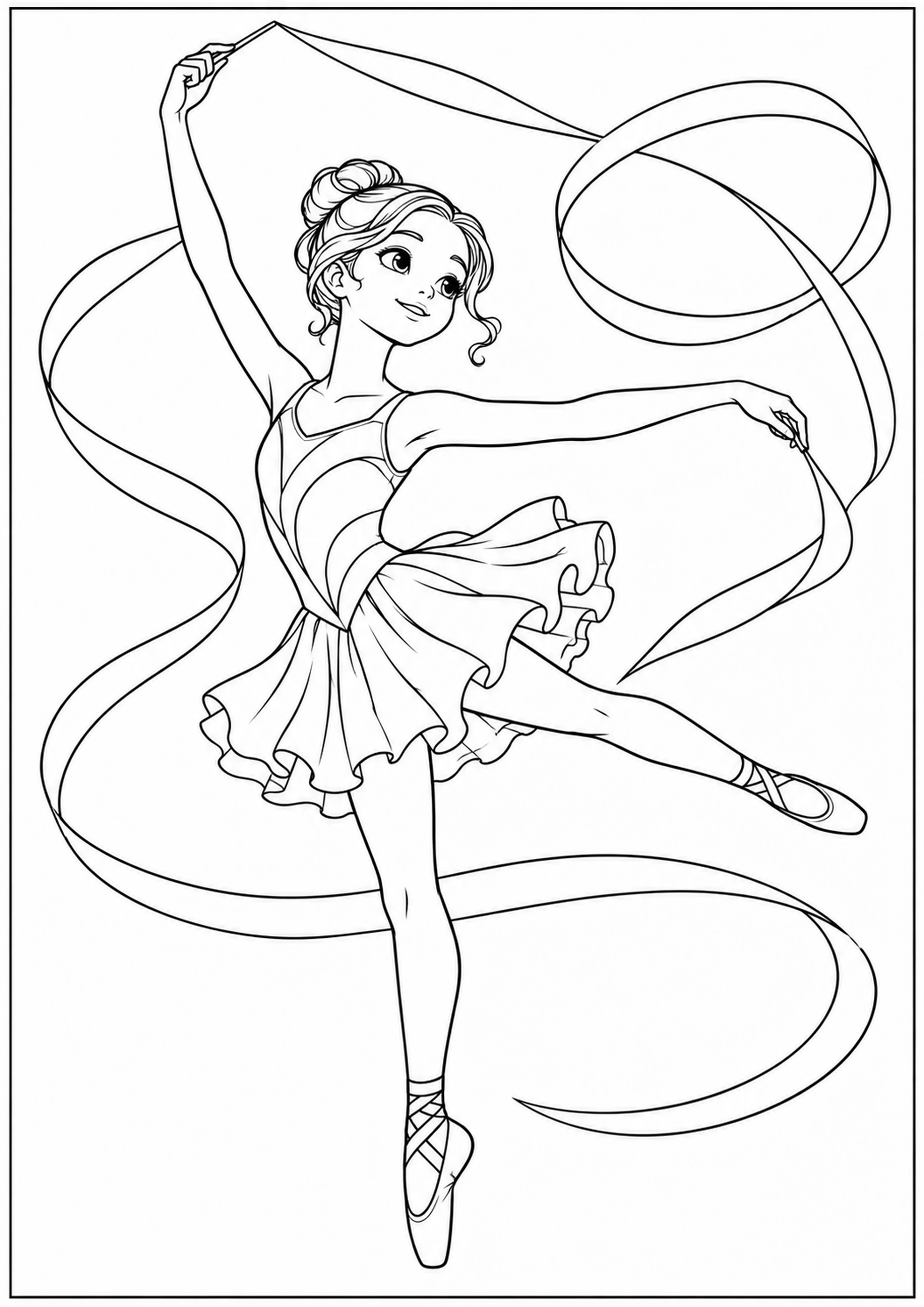 Coloriage danseuse avec rubans abstraits à imprimer