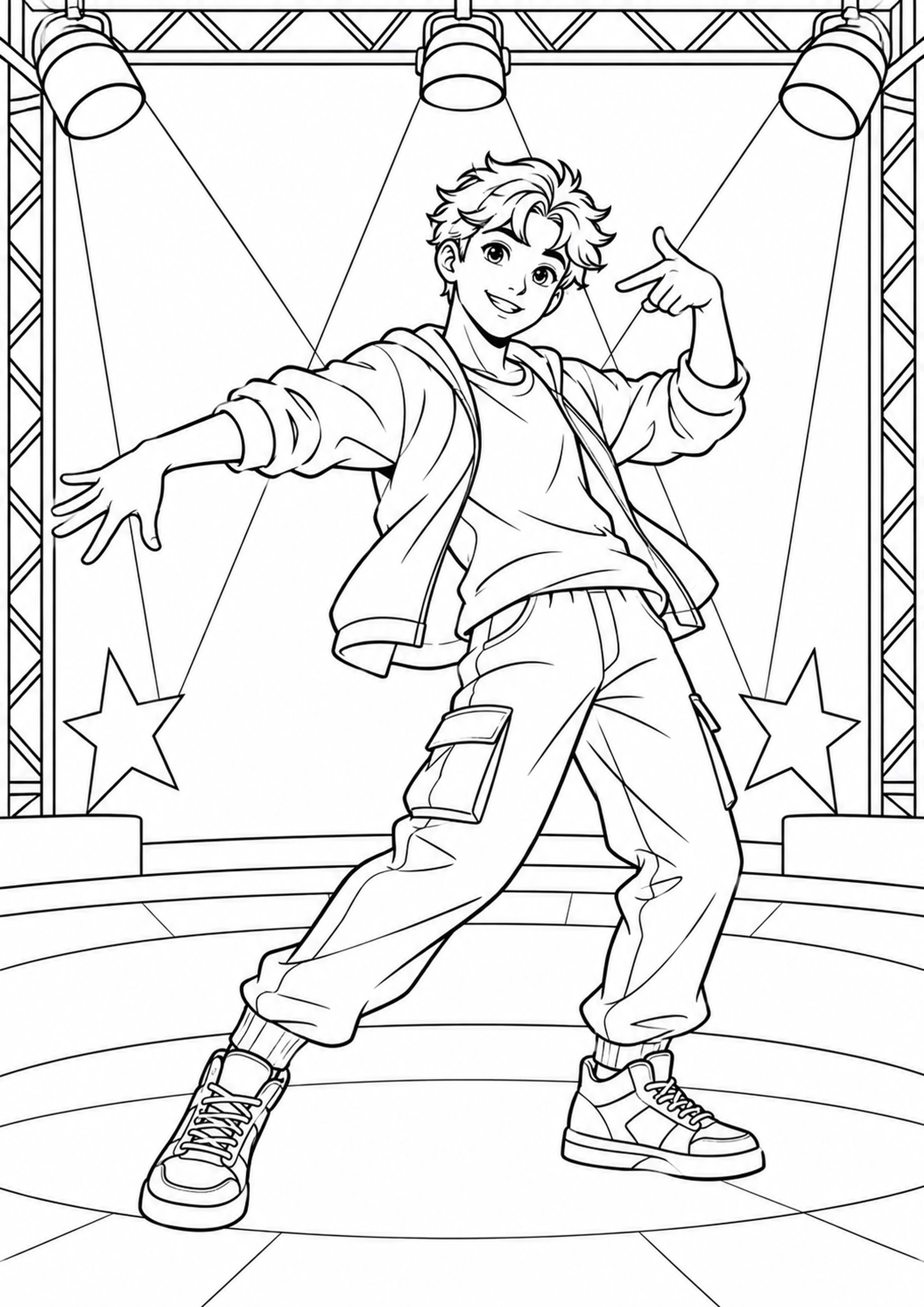 Coloriage danseur sous projecteurs sans logo à imprimer