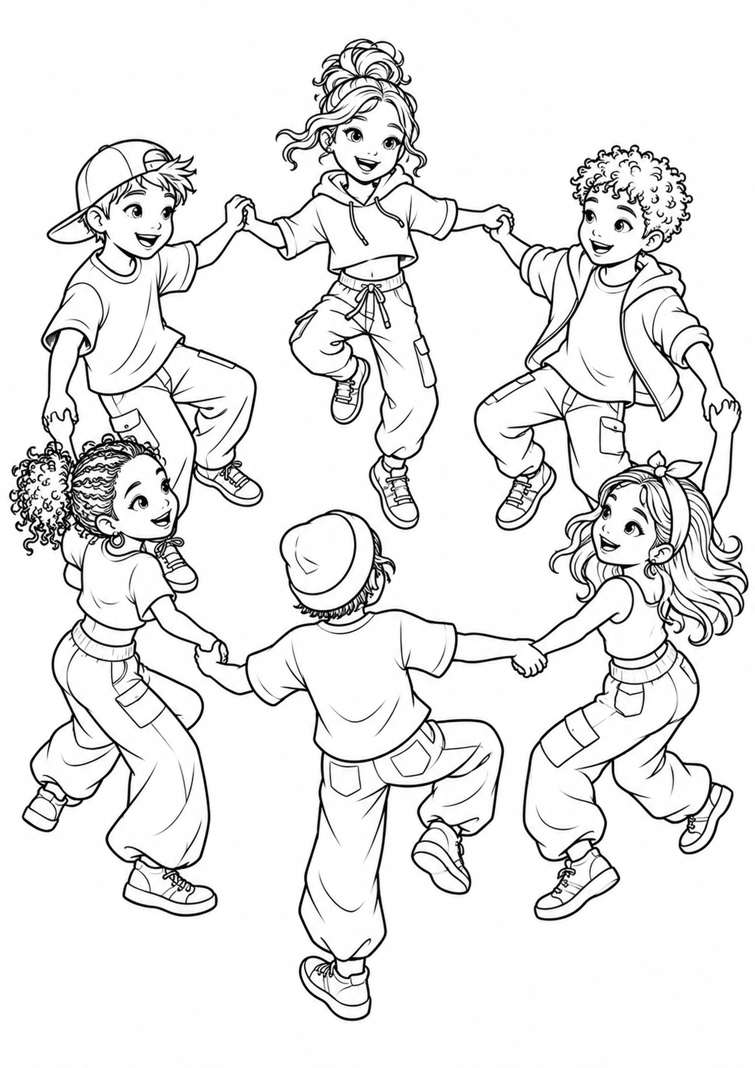 Coloriage chorégraphie en cercle à imprimer