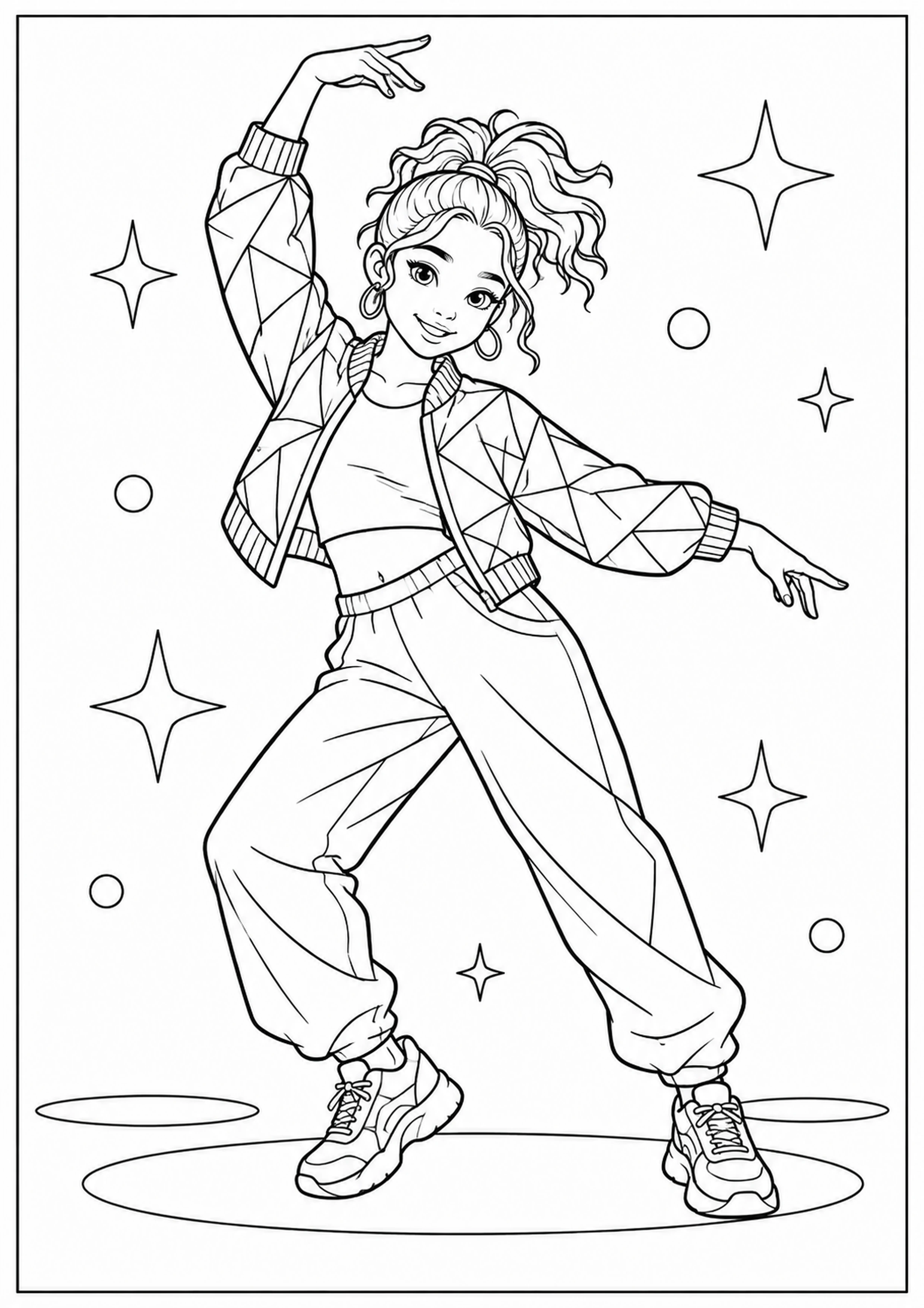 Coloriage danse solo avec veste géométrique à imprimer