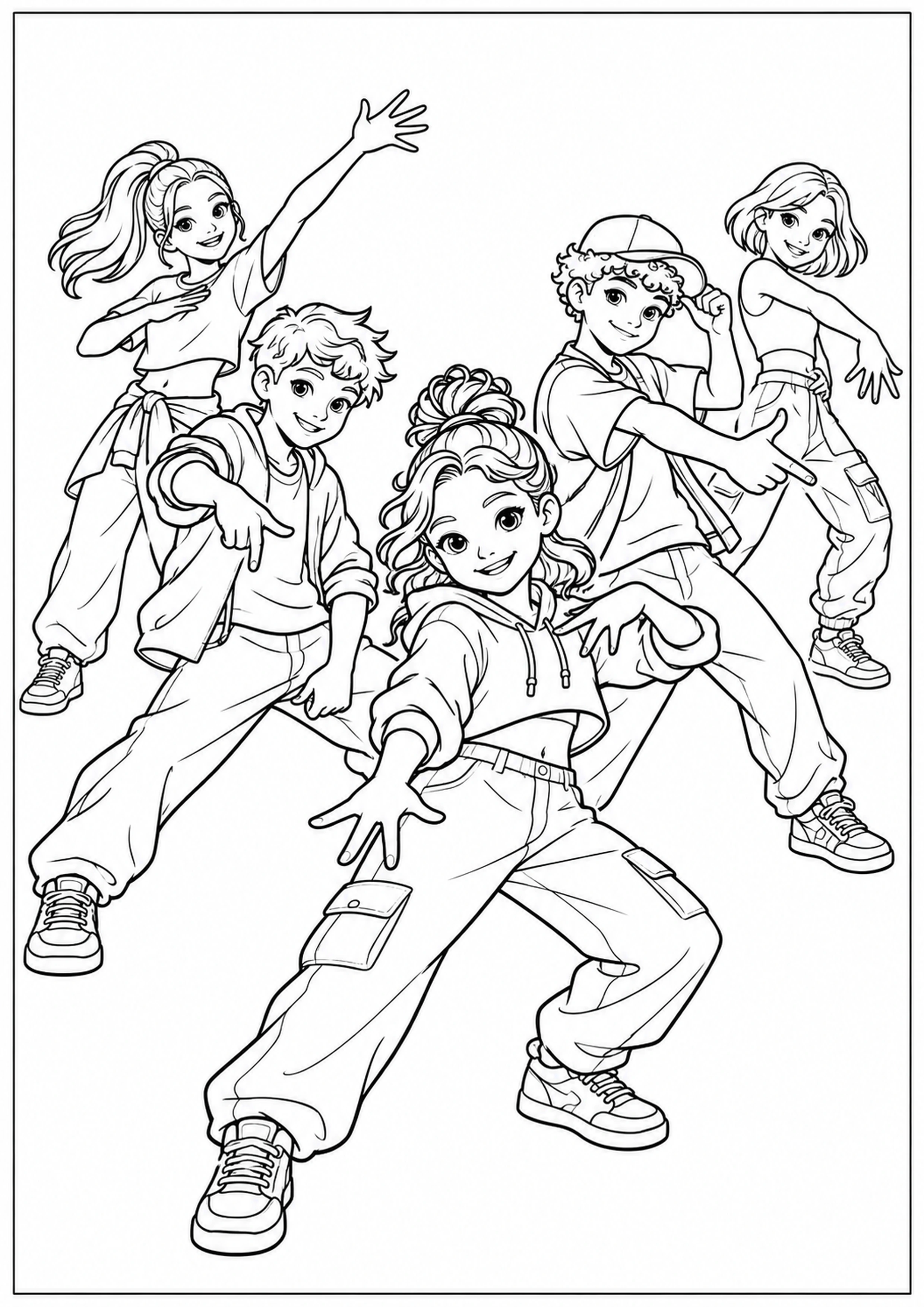 Coloriage groupe en formation diagonale à imprimer