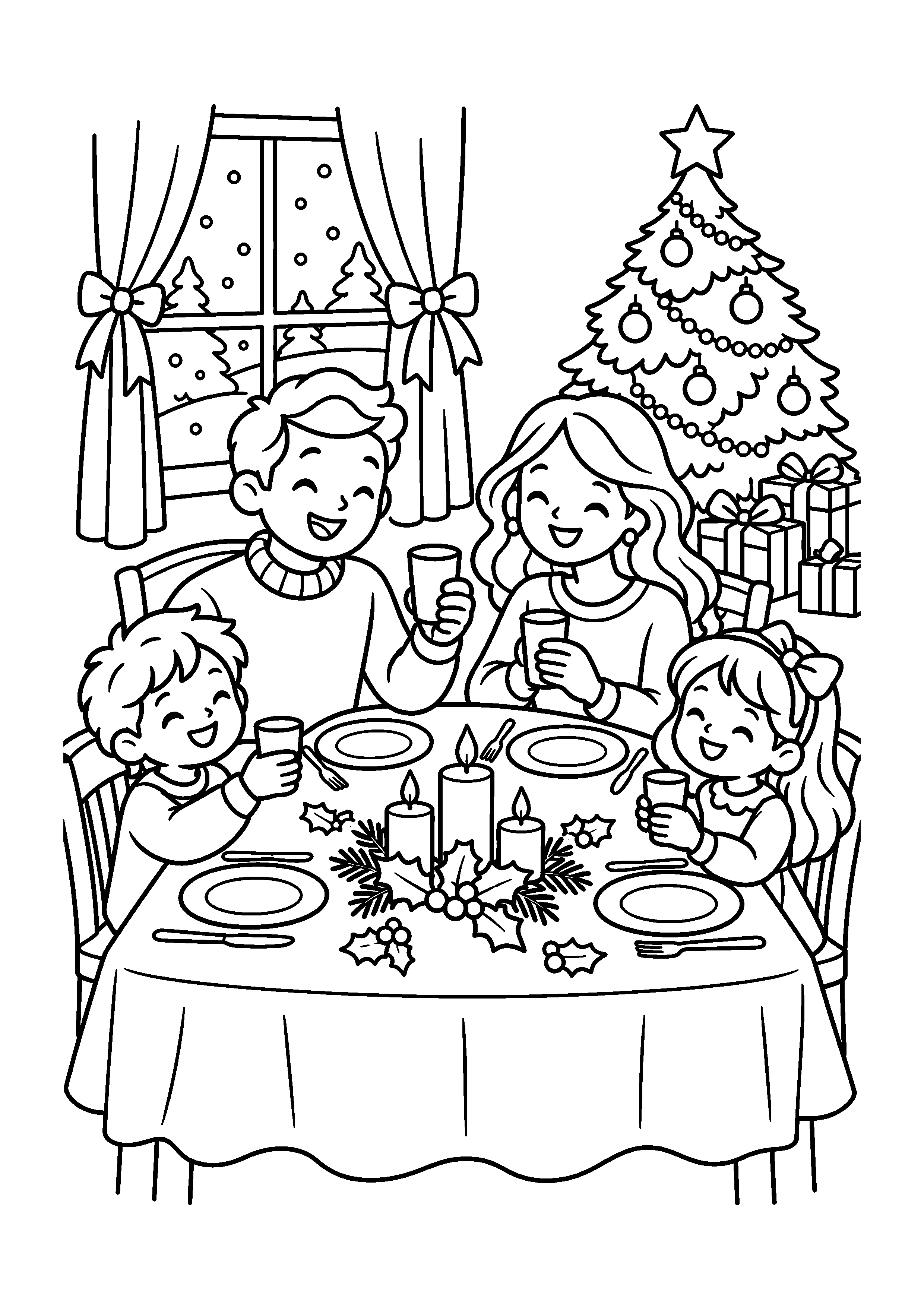 Coloriage nuit de Noël étoilée, composition 13 de Noël à imprimer gratuitement