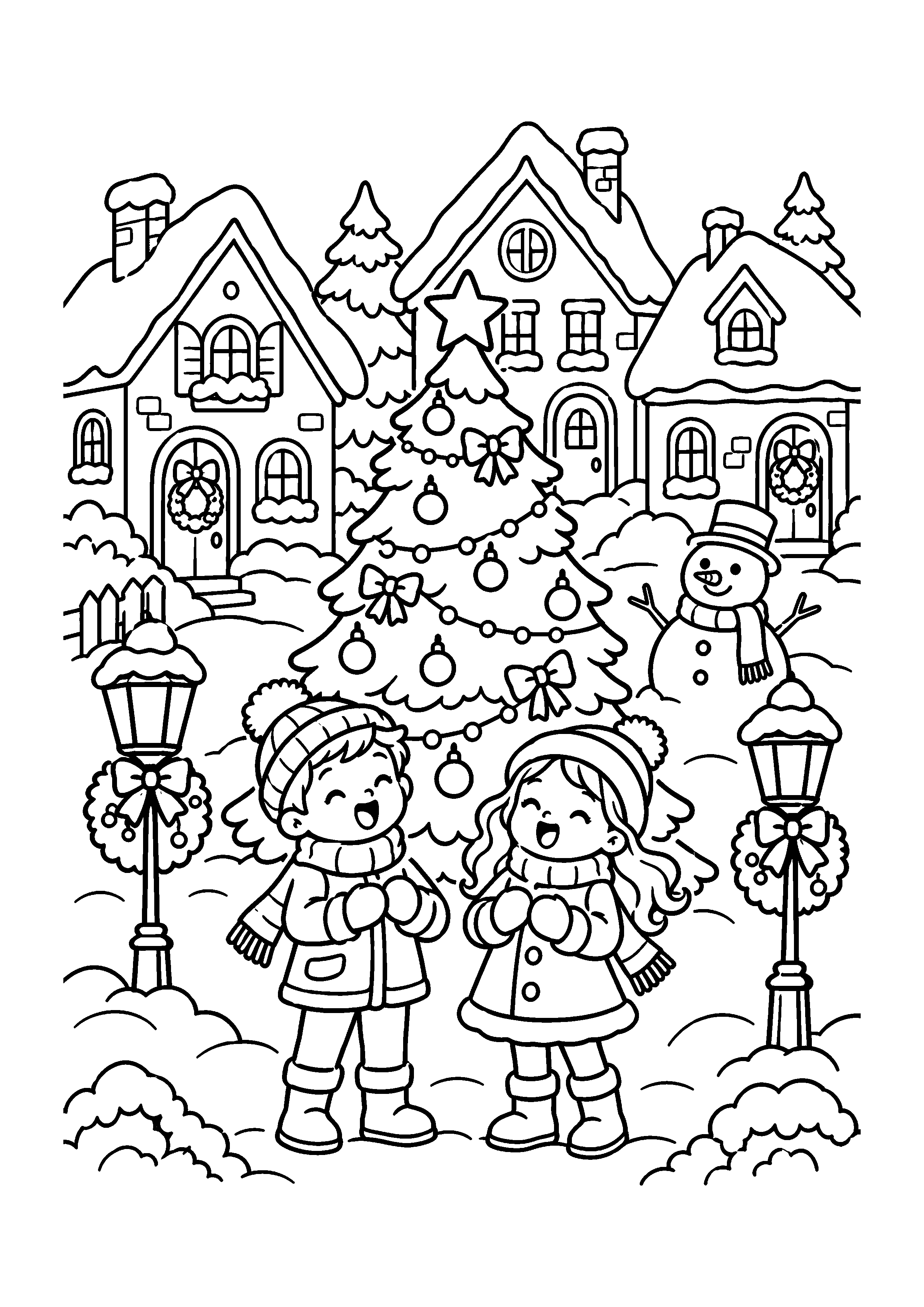 Coloriage chaussettes devant la cheminée, composition 18 de Noël à imprimer gratuitement
