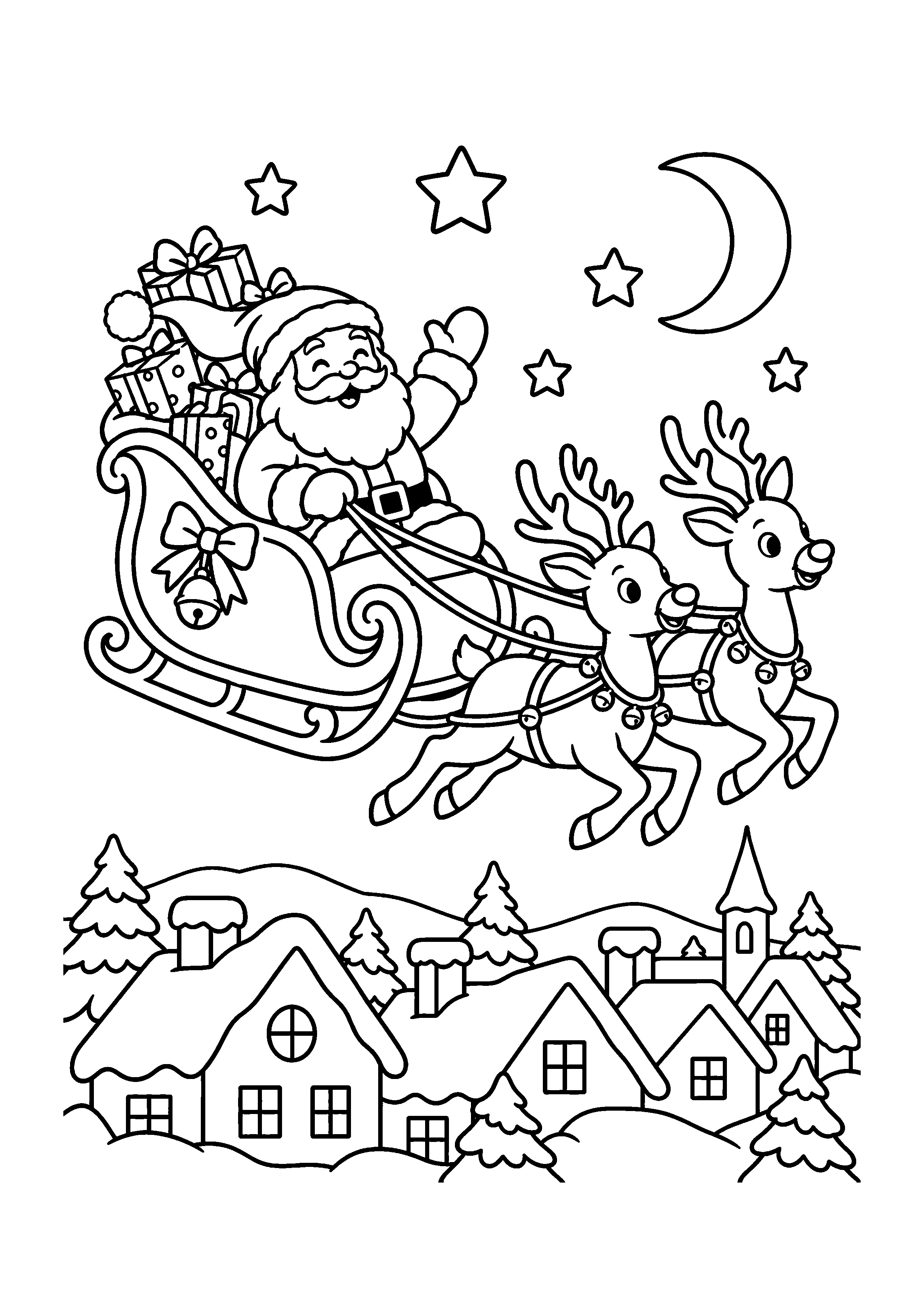 Coloriage cadeaux sous le sapin, composition 20 de Noël à imprimer gratuitement