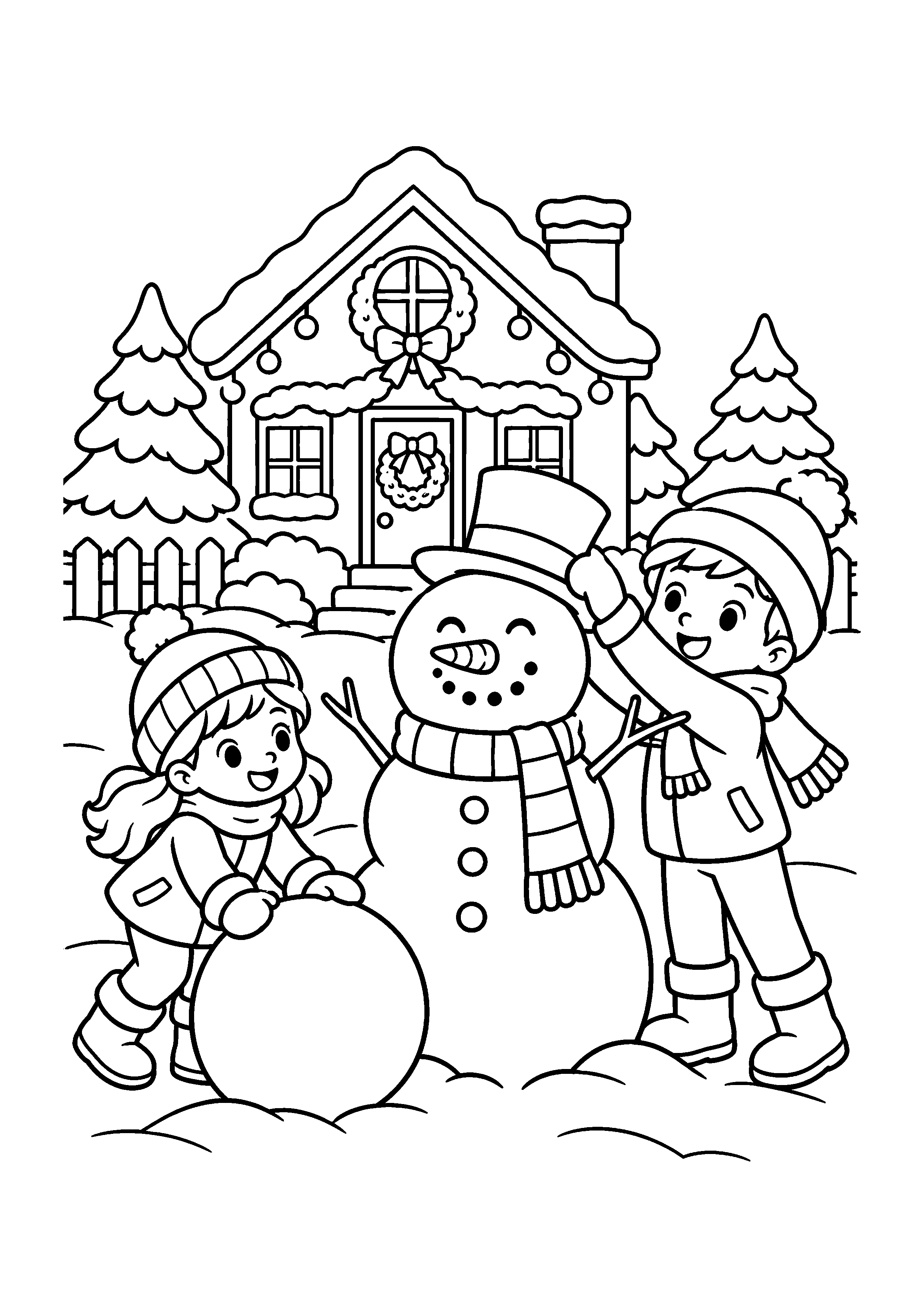 Coloriage salon décoré pour Noël, composition 21 de Noël à imprimer gratuitement