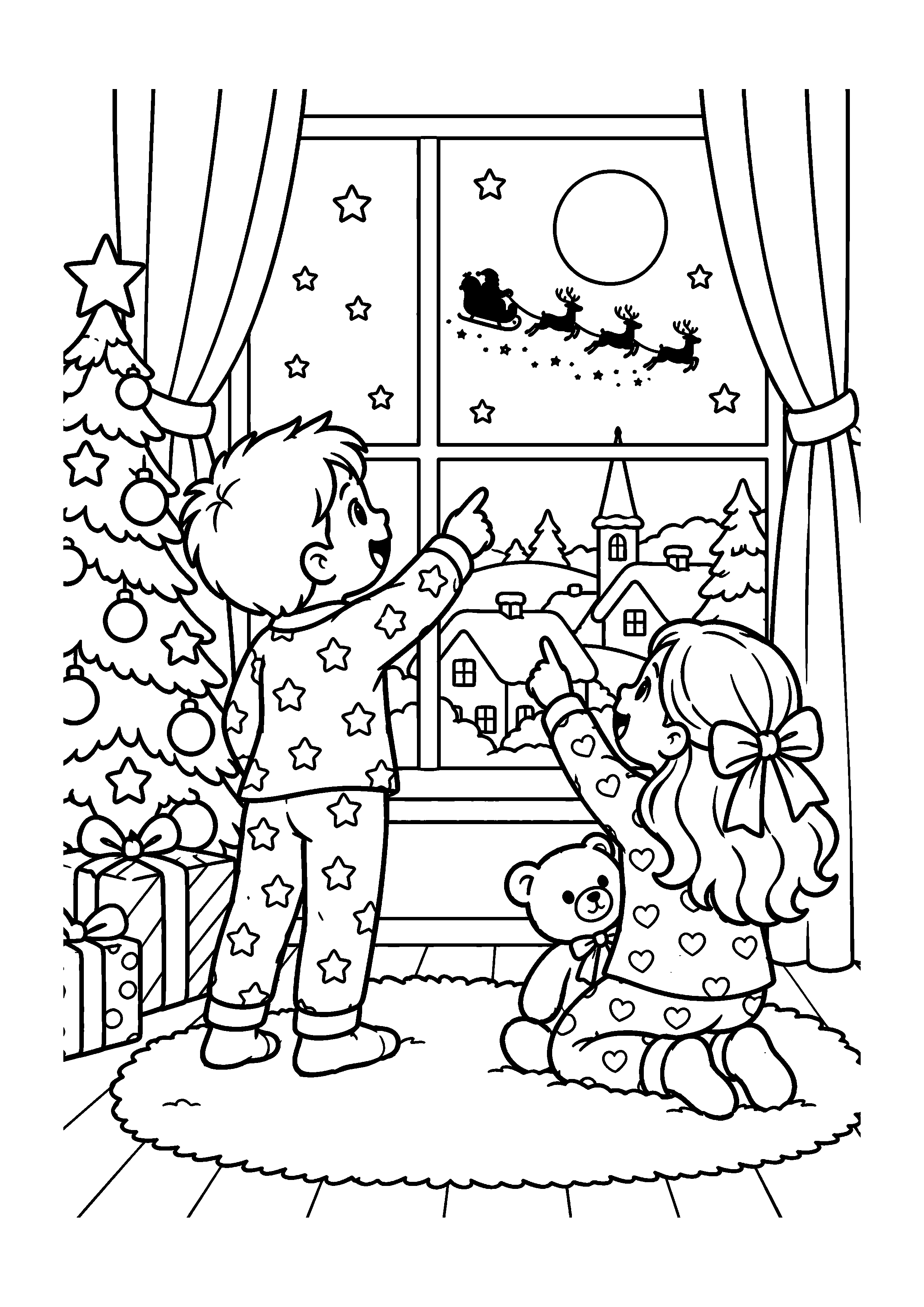 Coloriage marché de Noël familial, composition 23 de Noël à imprimer gratuitement