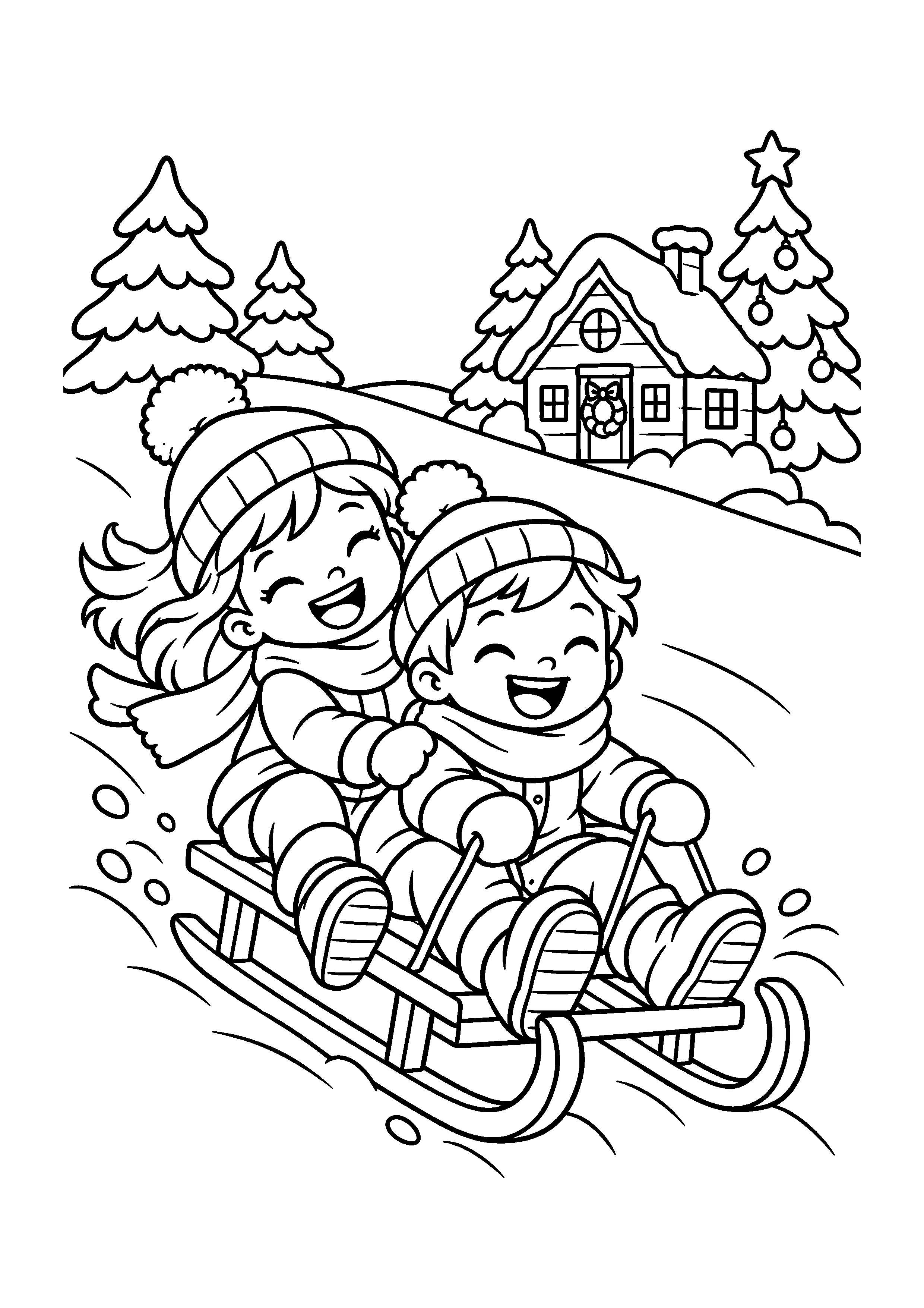 Coloriage enfants préparant des biscuits, composition 34 de Noël à imprimer gratuitement