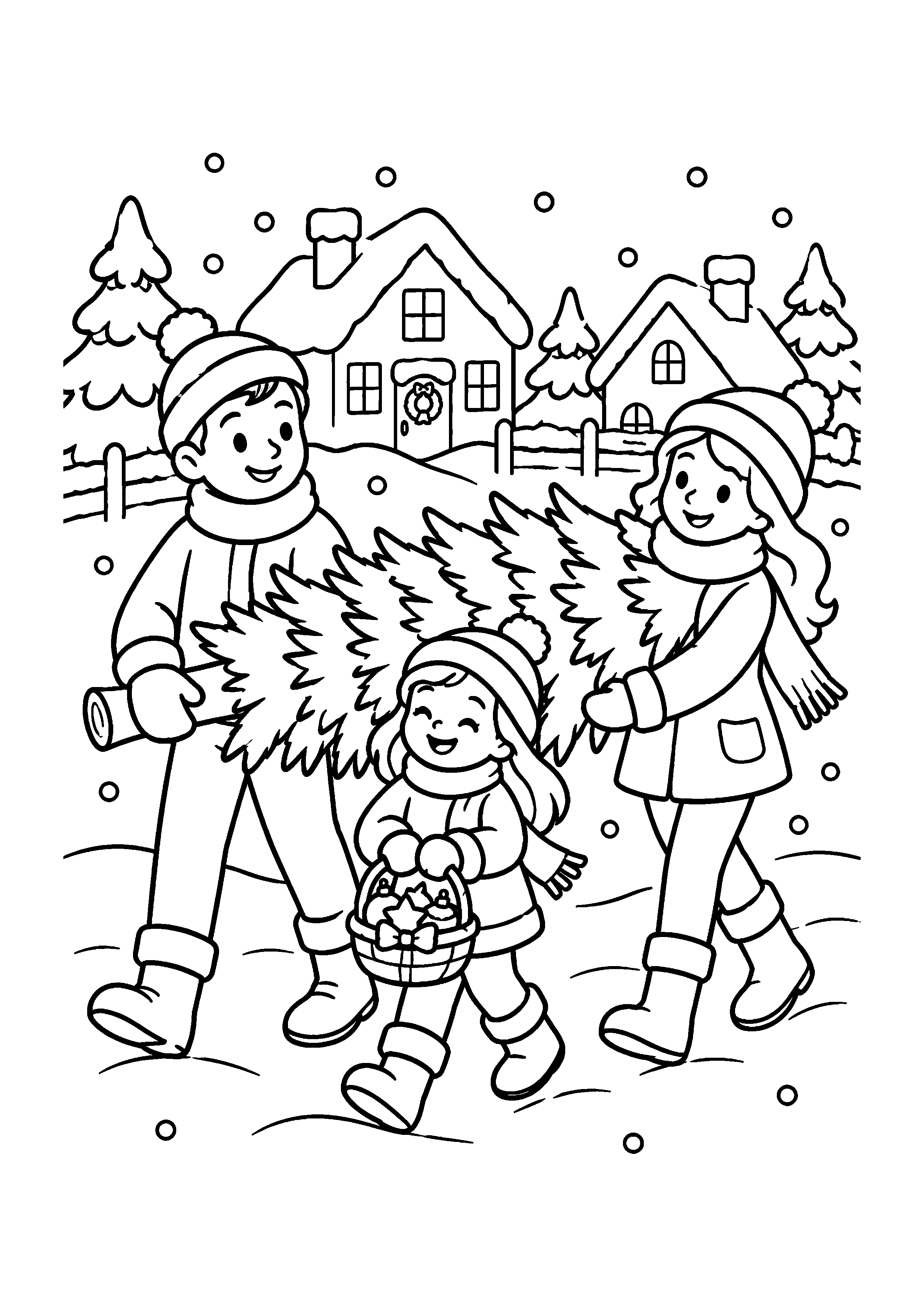 Coloriage marché de Noël familial, composition 38 de Noël à imprimer gratuitement