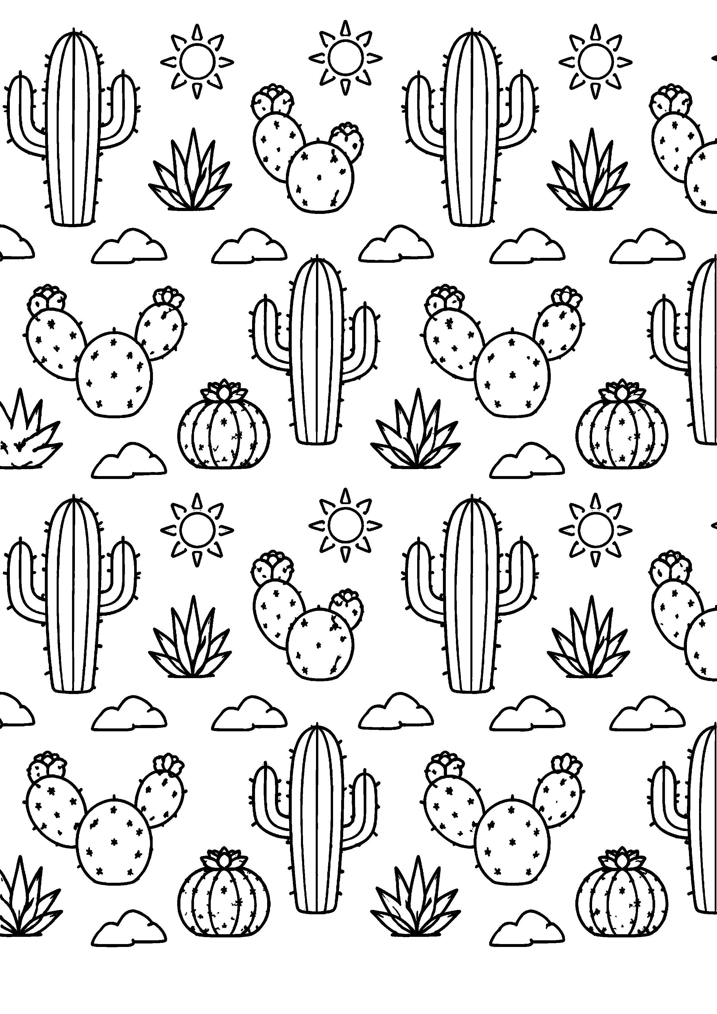 Coloriage motif répétitif de cactus du désert à imprimer gratuitement