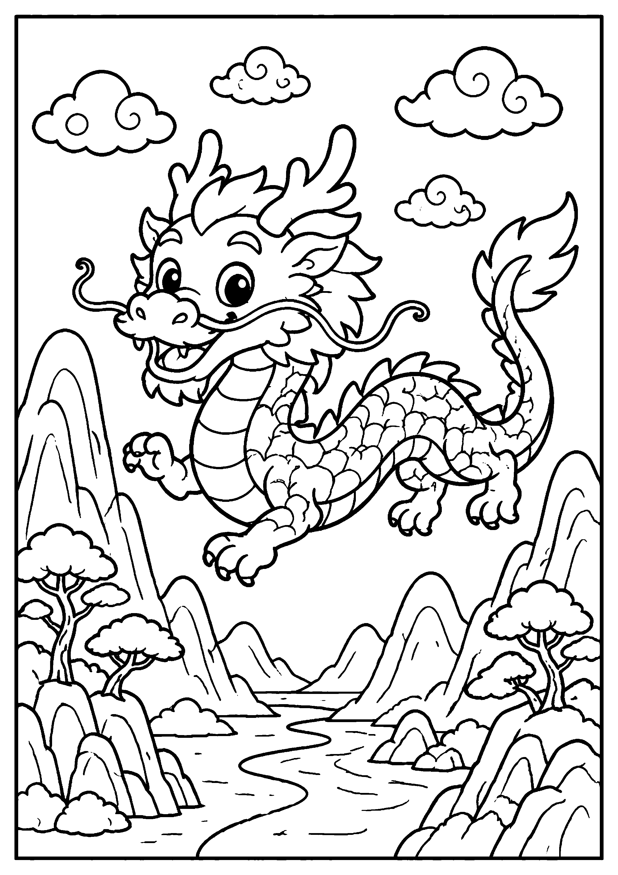 Coloriage Dragon chinois à imprimer – dessin n°7