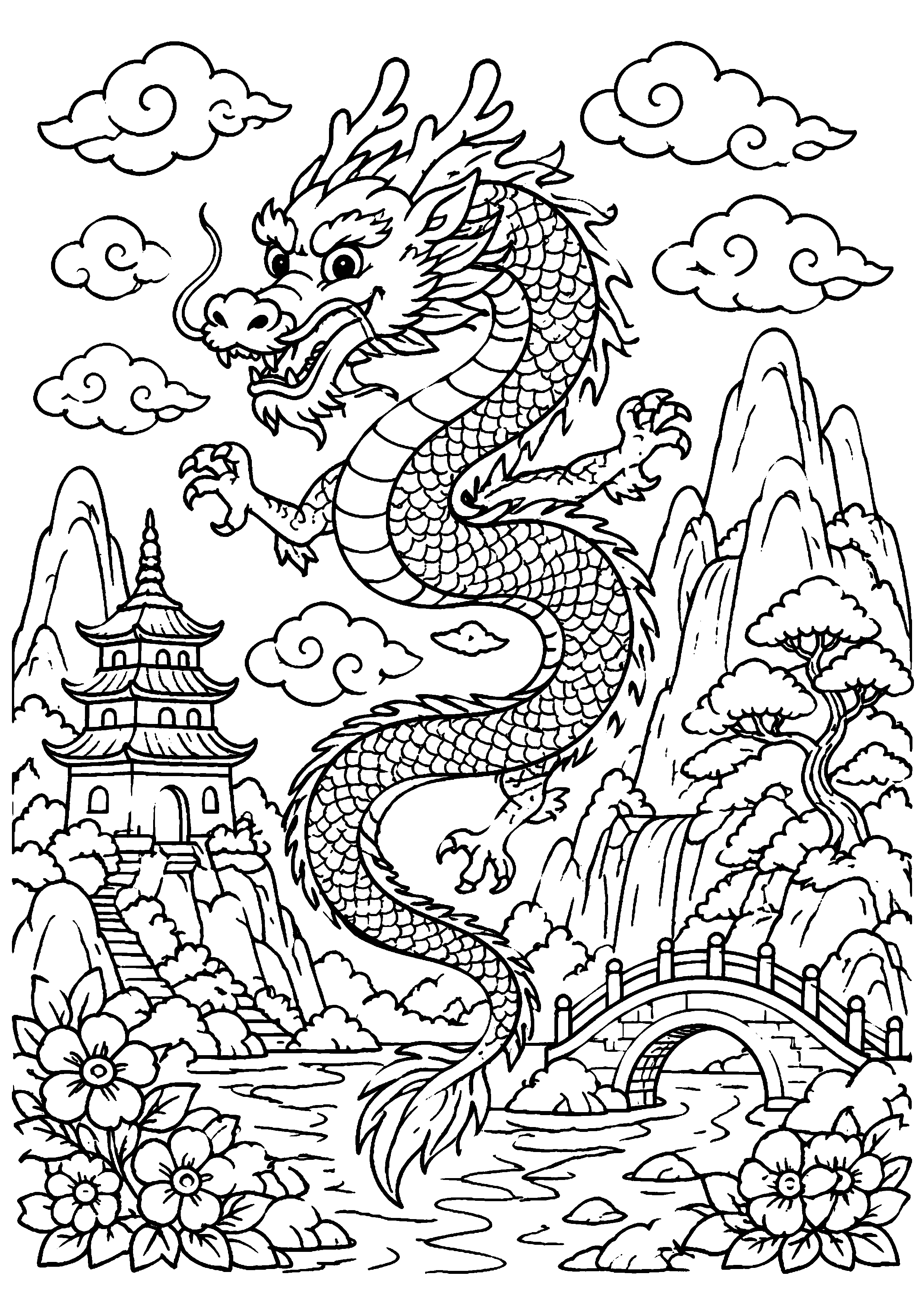 Coloriage Dragon chinois à imprimer – dessin n°13