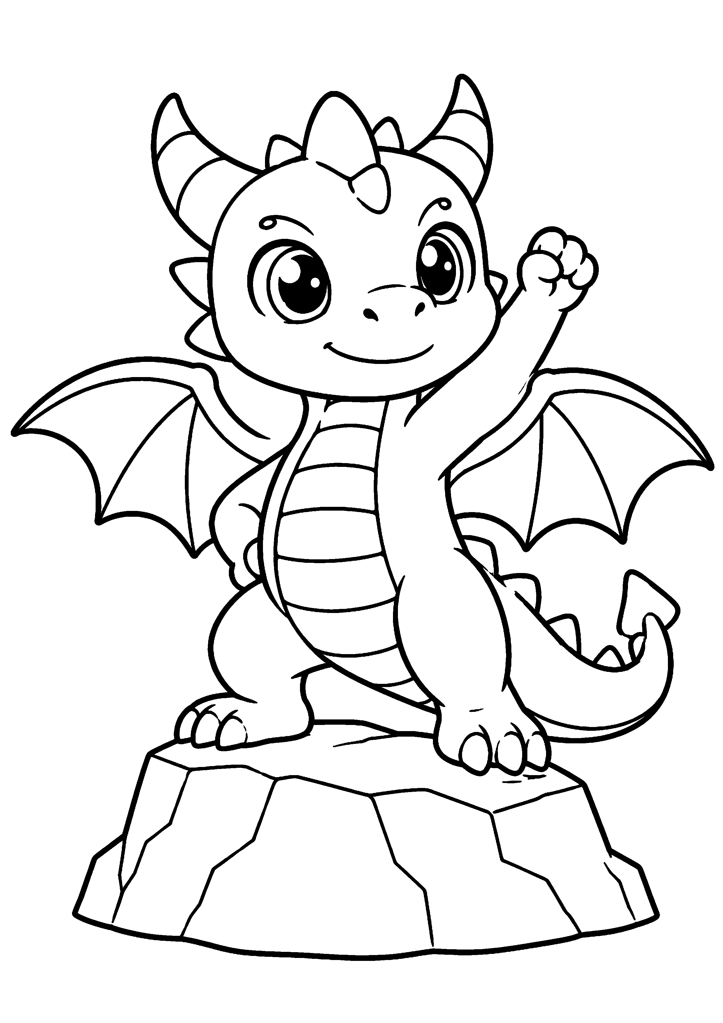 Coloriage petit dragon debout sur un rocher à imprimer gratuitement