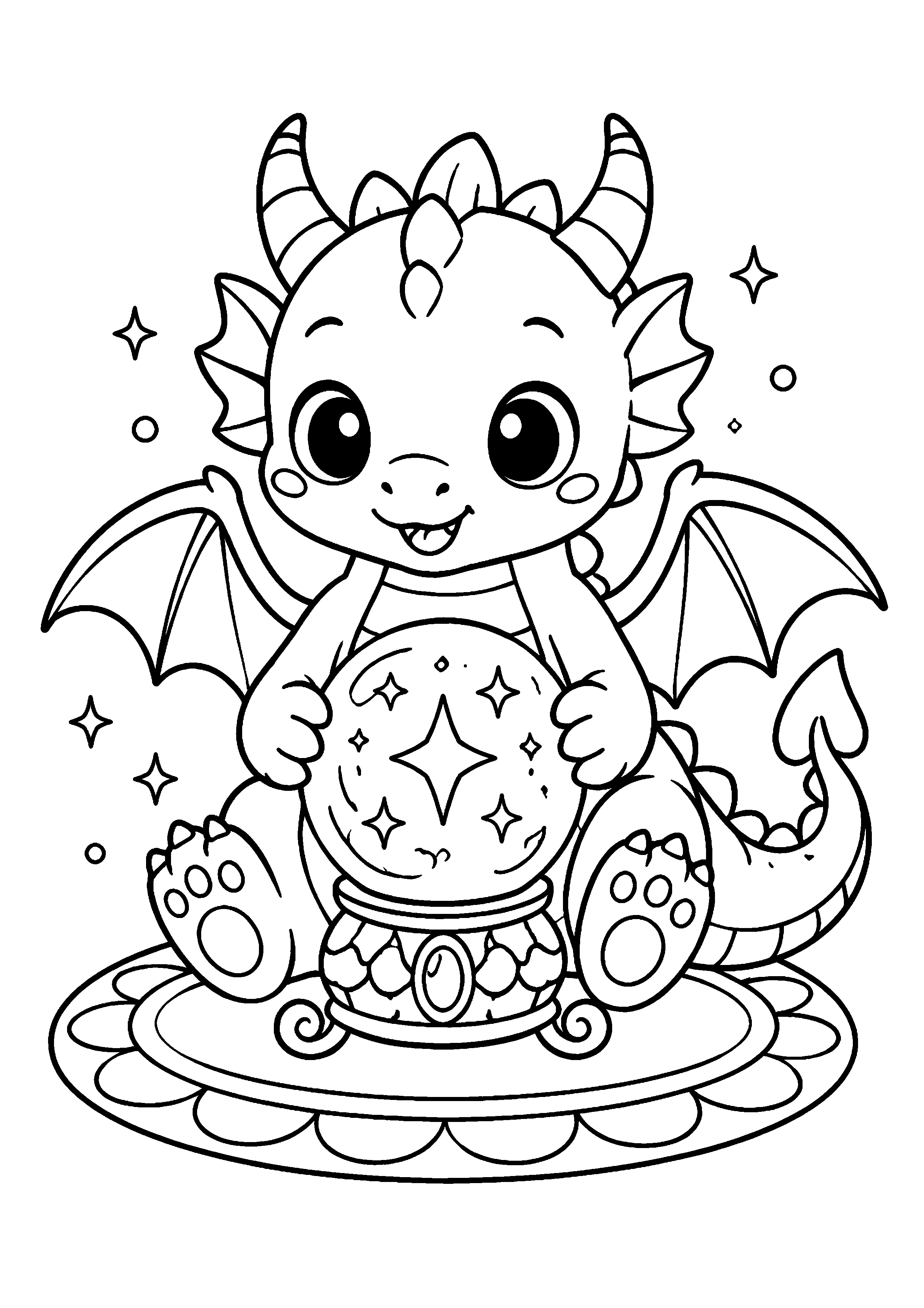 Coloriage dragon protégeant un œuf magique à imprimer gratuitement