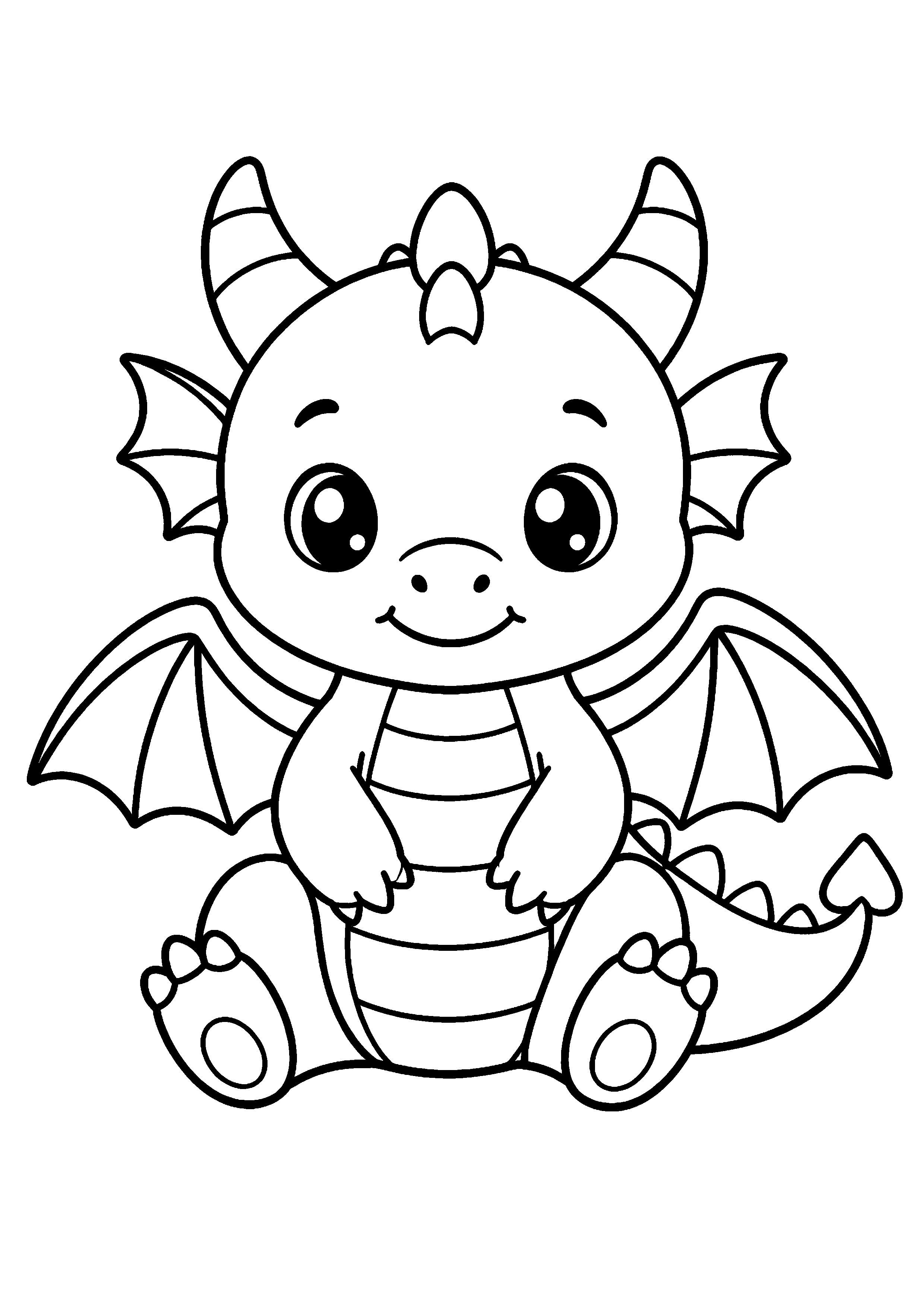 Coloriage bébé dragon simple assis à imprimer gratuitement