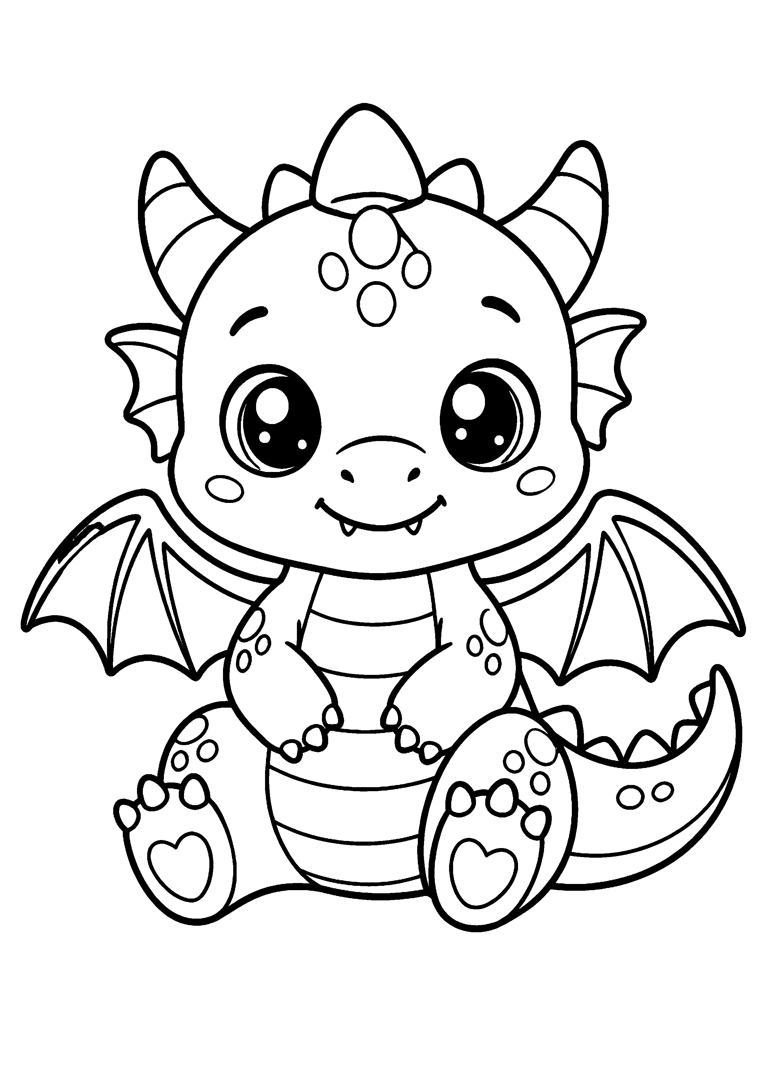 Coloriage dragon kawaii assis avec collier à imprimer gratuitement