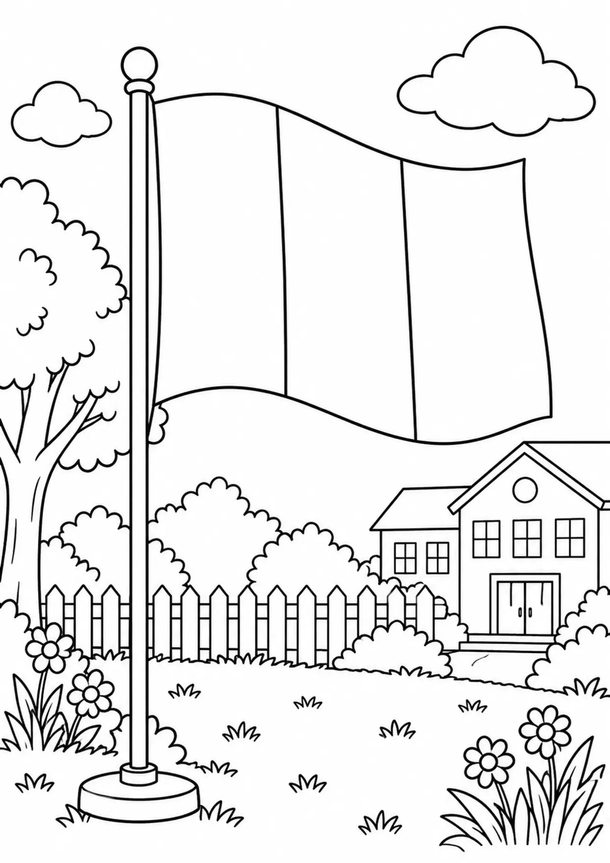 Coloriage à imprimer montrant école, thème drapeau français