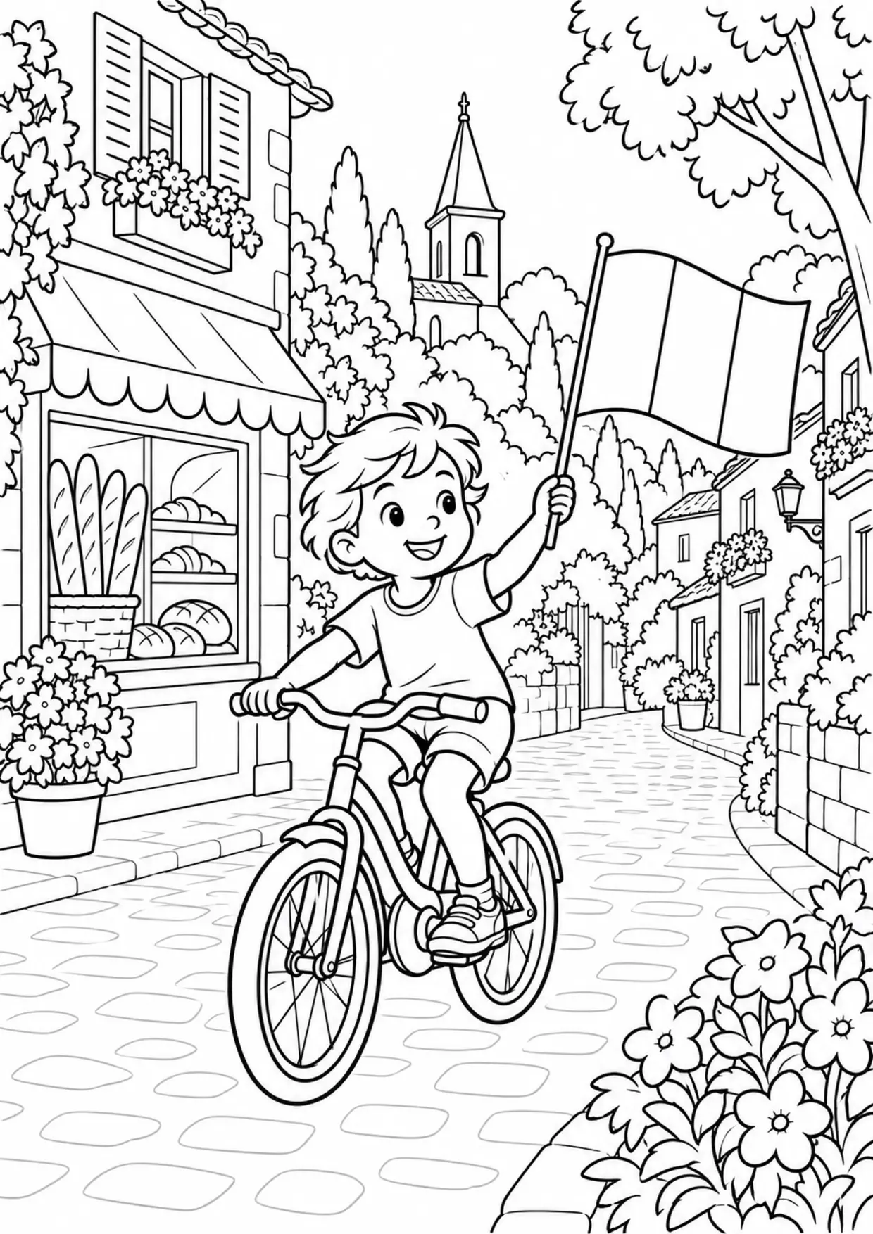 Coloriage drapeau français : vélo