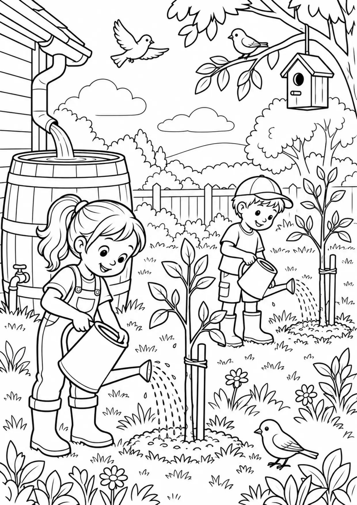 Coloriage écologie : arbres eau