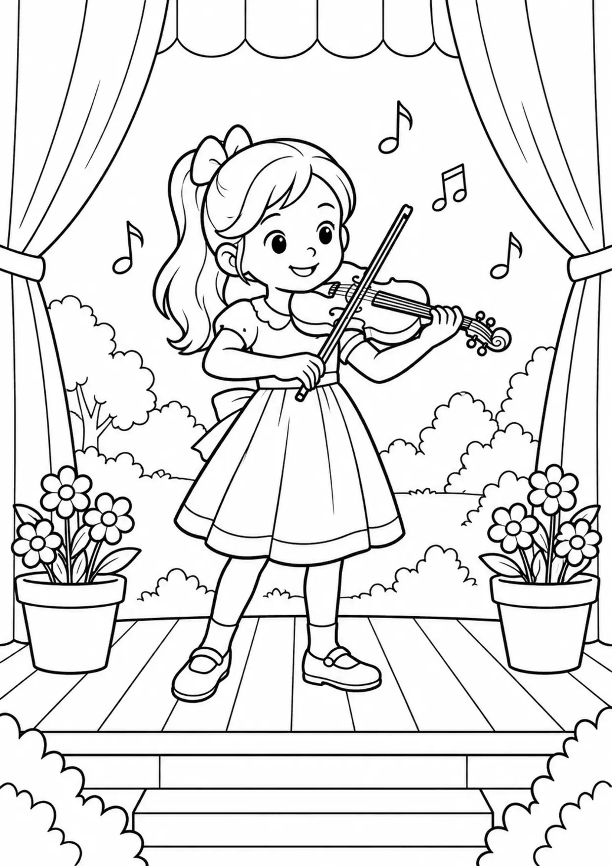 Coloriage violon : enfant scene