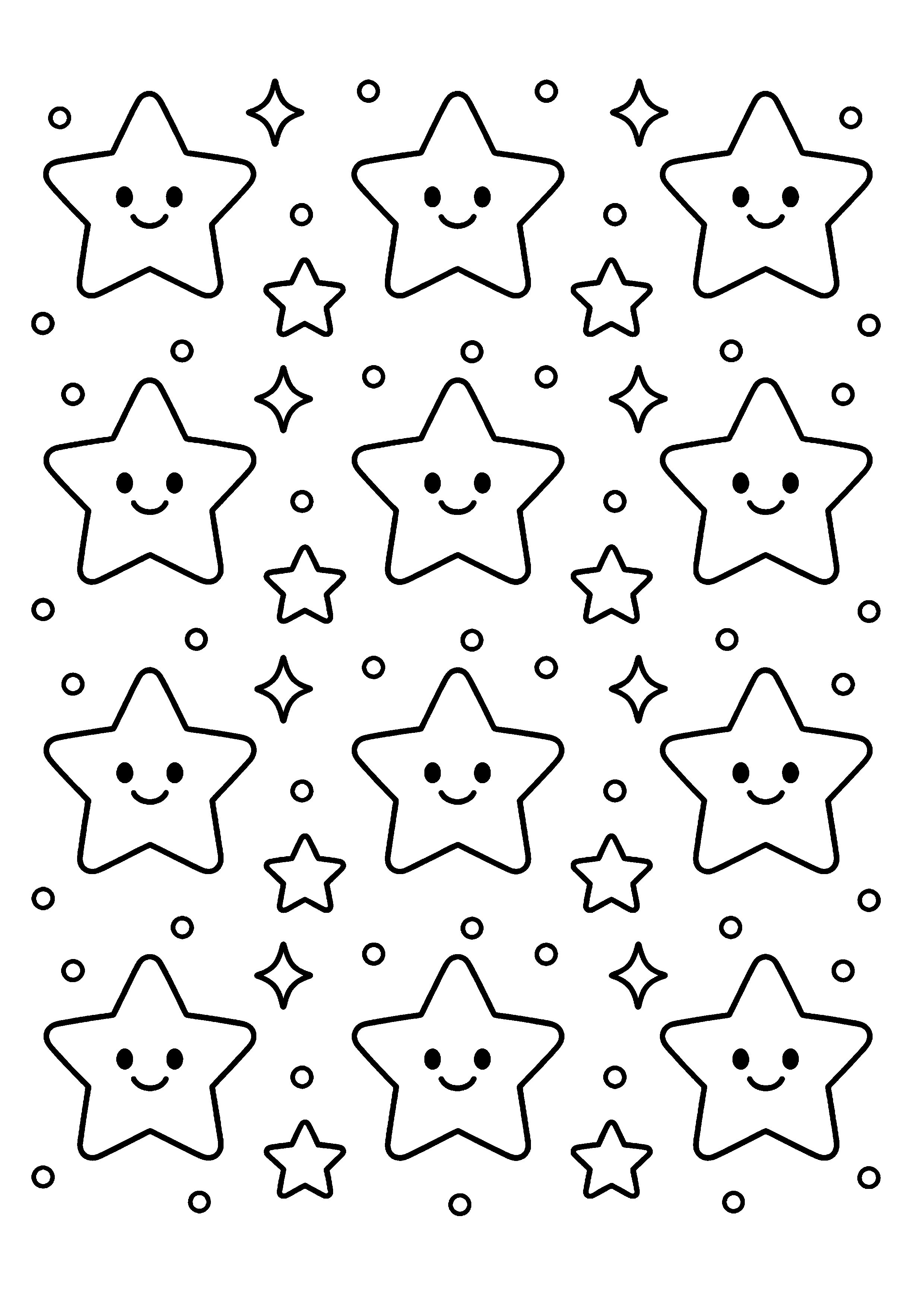 Coloriage motif de petites étoiles kawaii à imprimer gratuitement