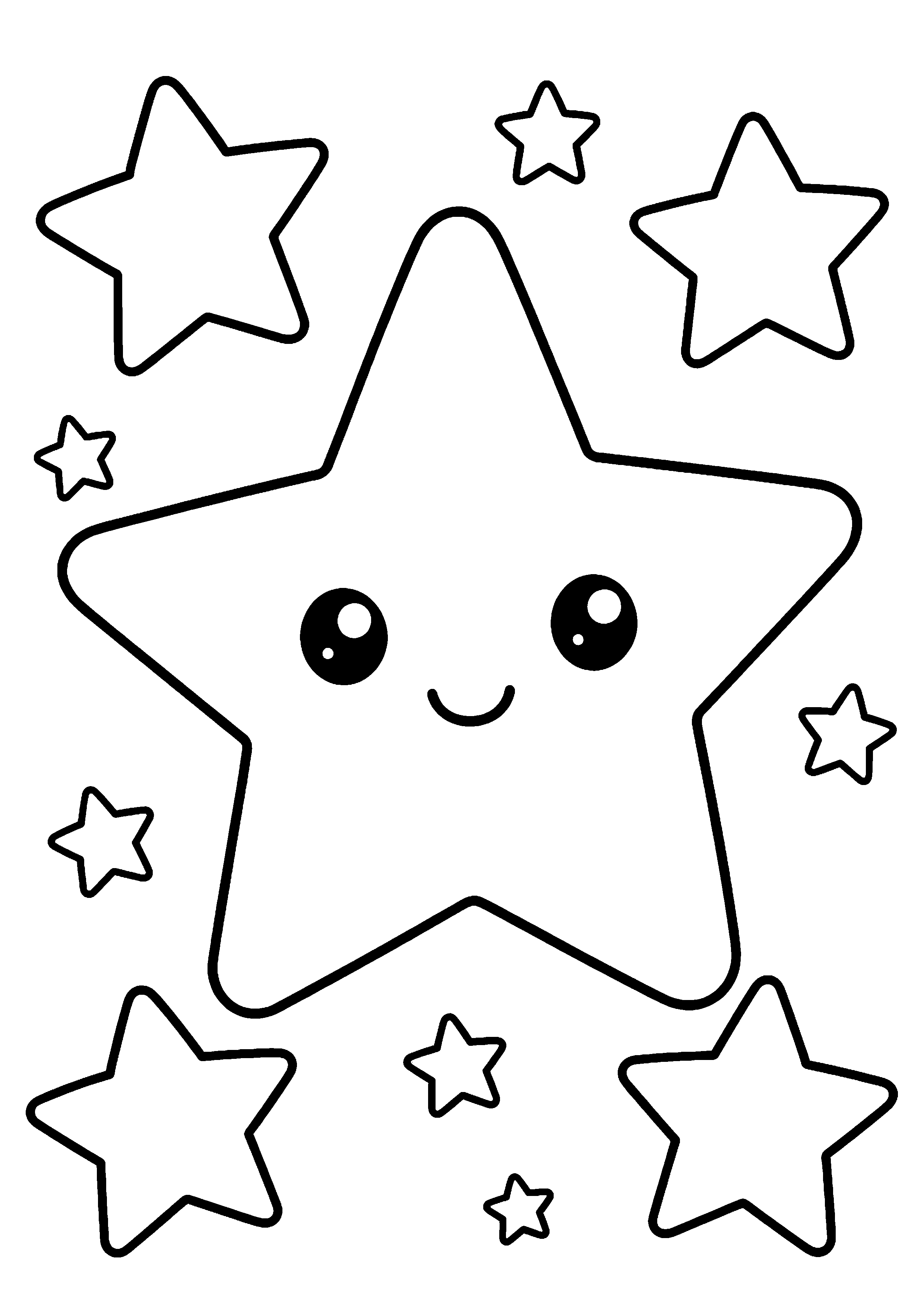 Coloriage grande étoile souriante et petites étoiles à imprimer gratuitement