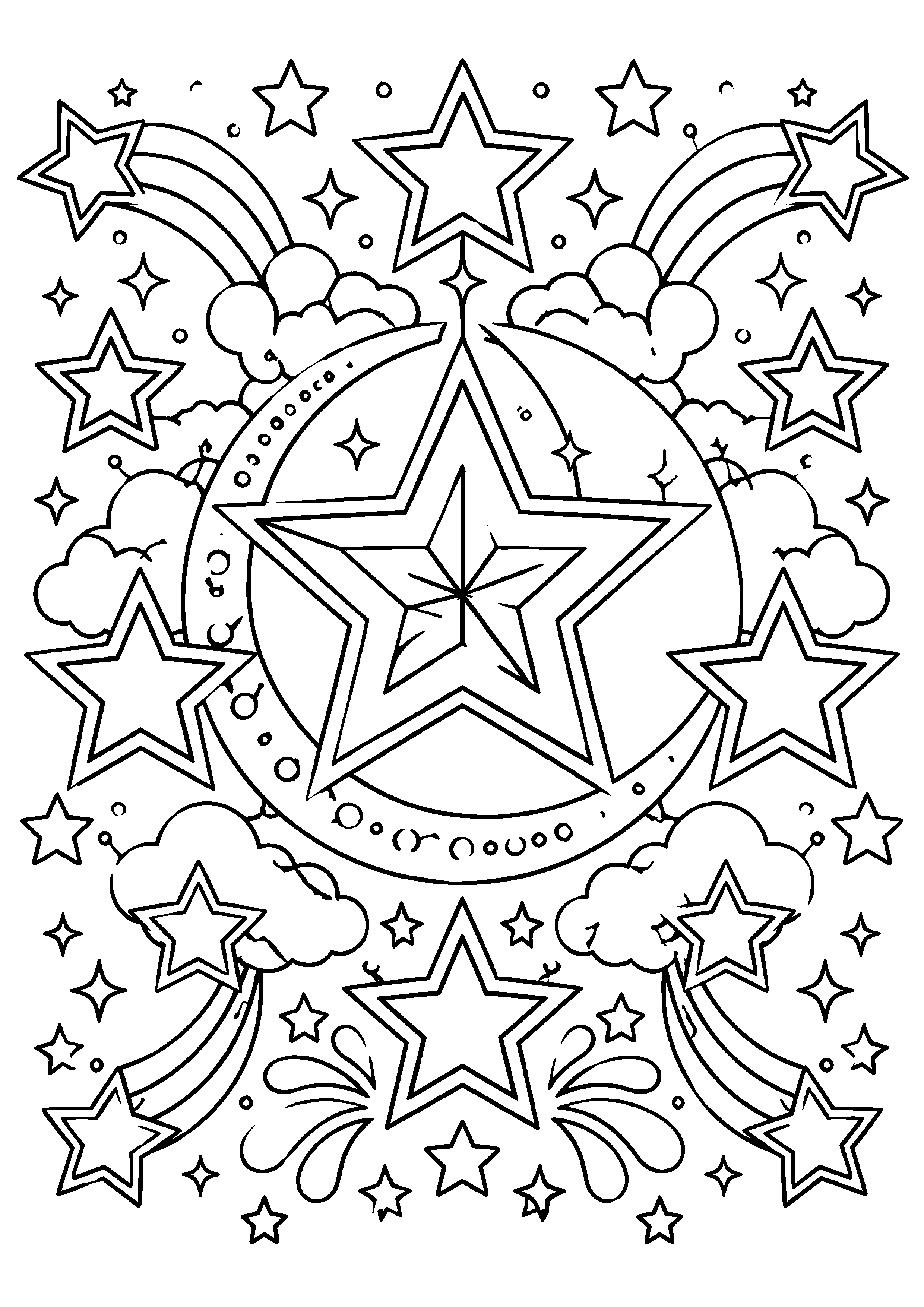 Coloriage composition de grandes étoiles décoratives à imprimer gratuitement