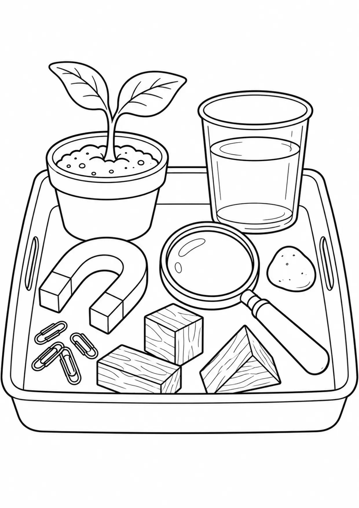 Coloriage expériences scientifiques : aimant qui attire des objets métalliques sûrs à imprimer