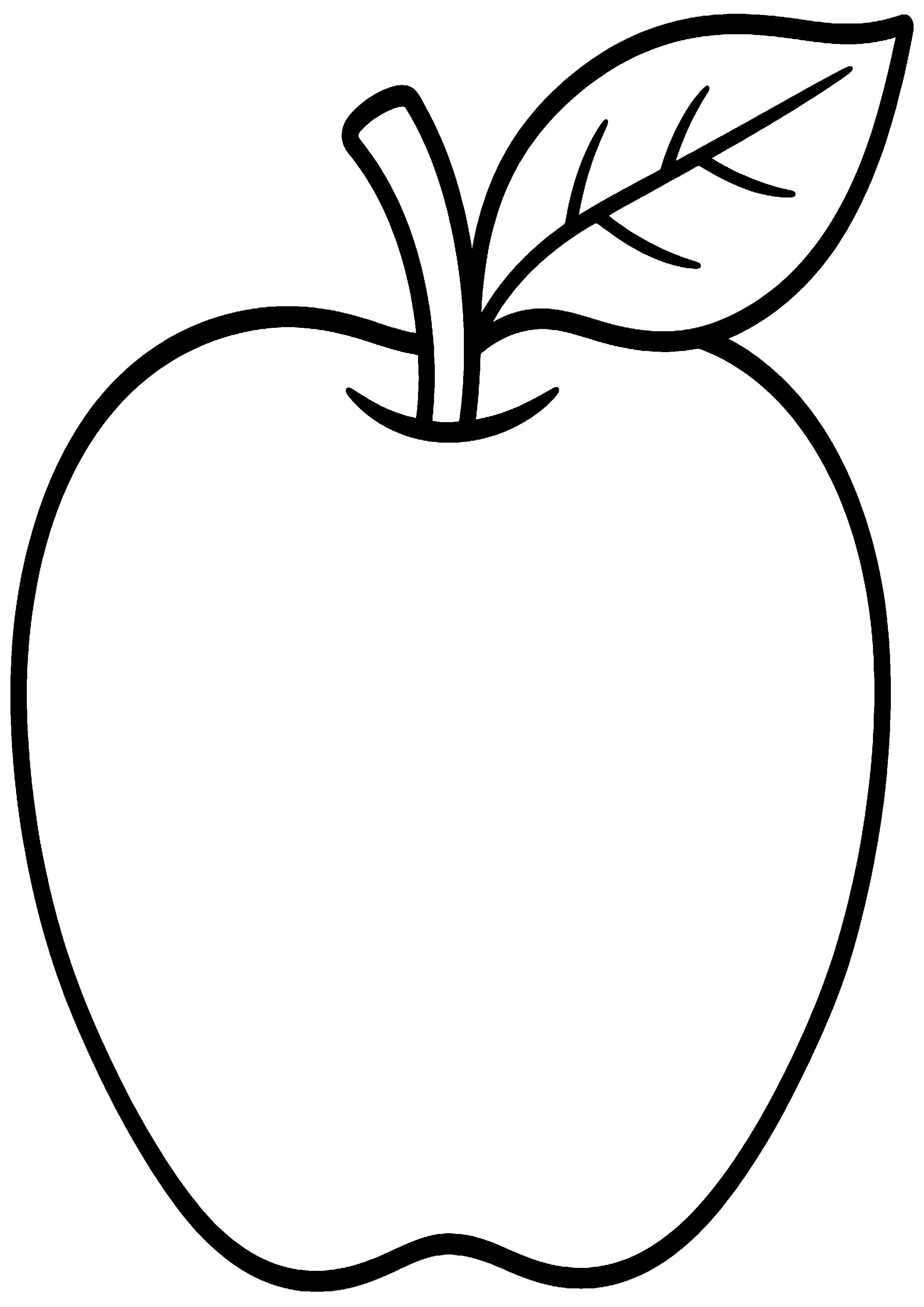 Coloriage facile pour maternelle représentant pomme entière avec une feuille en grand