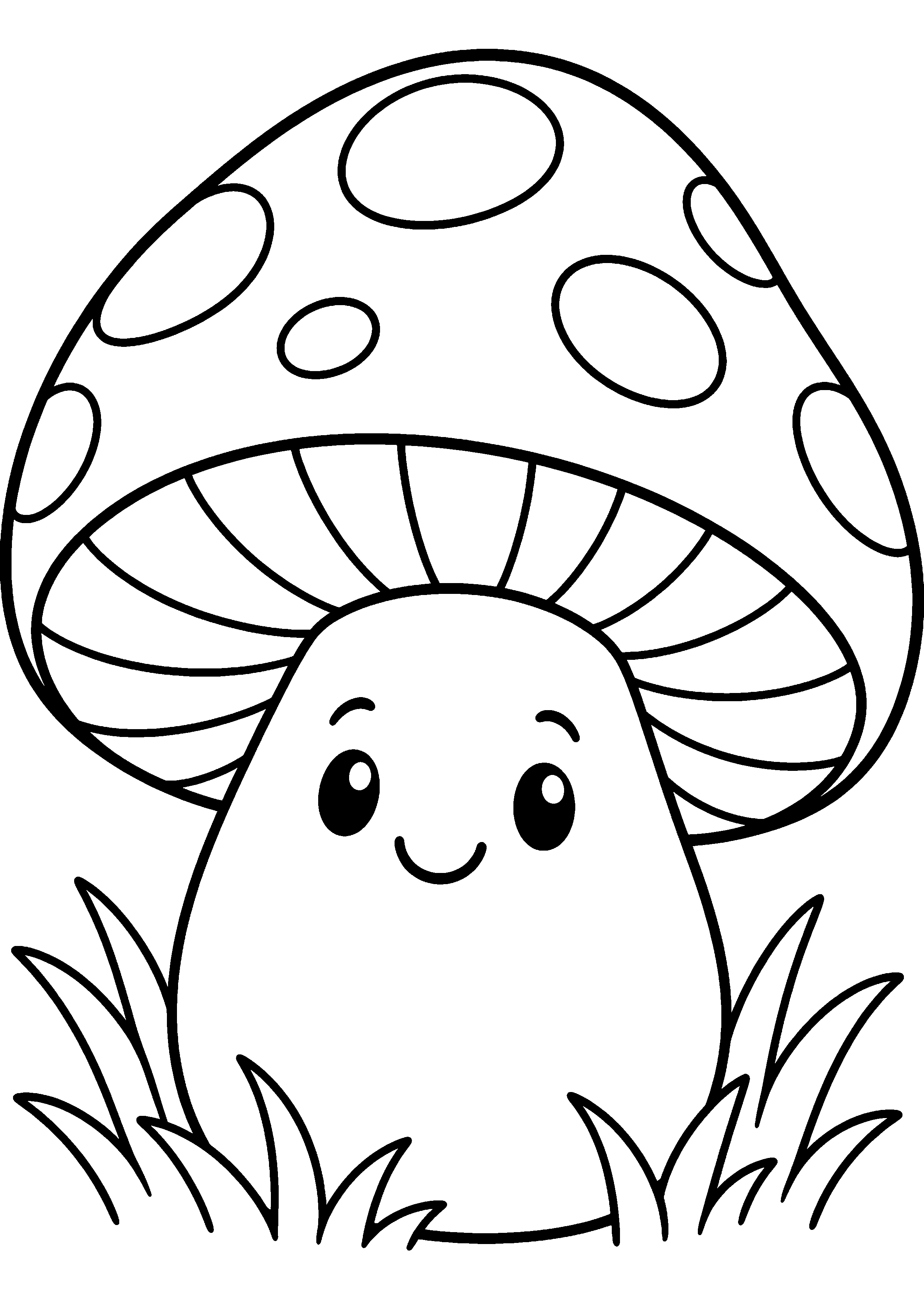 Coloriage facile pour maternelle représentant champignon rond sous son chapeau en grand