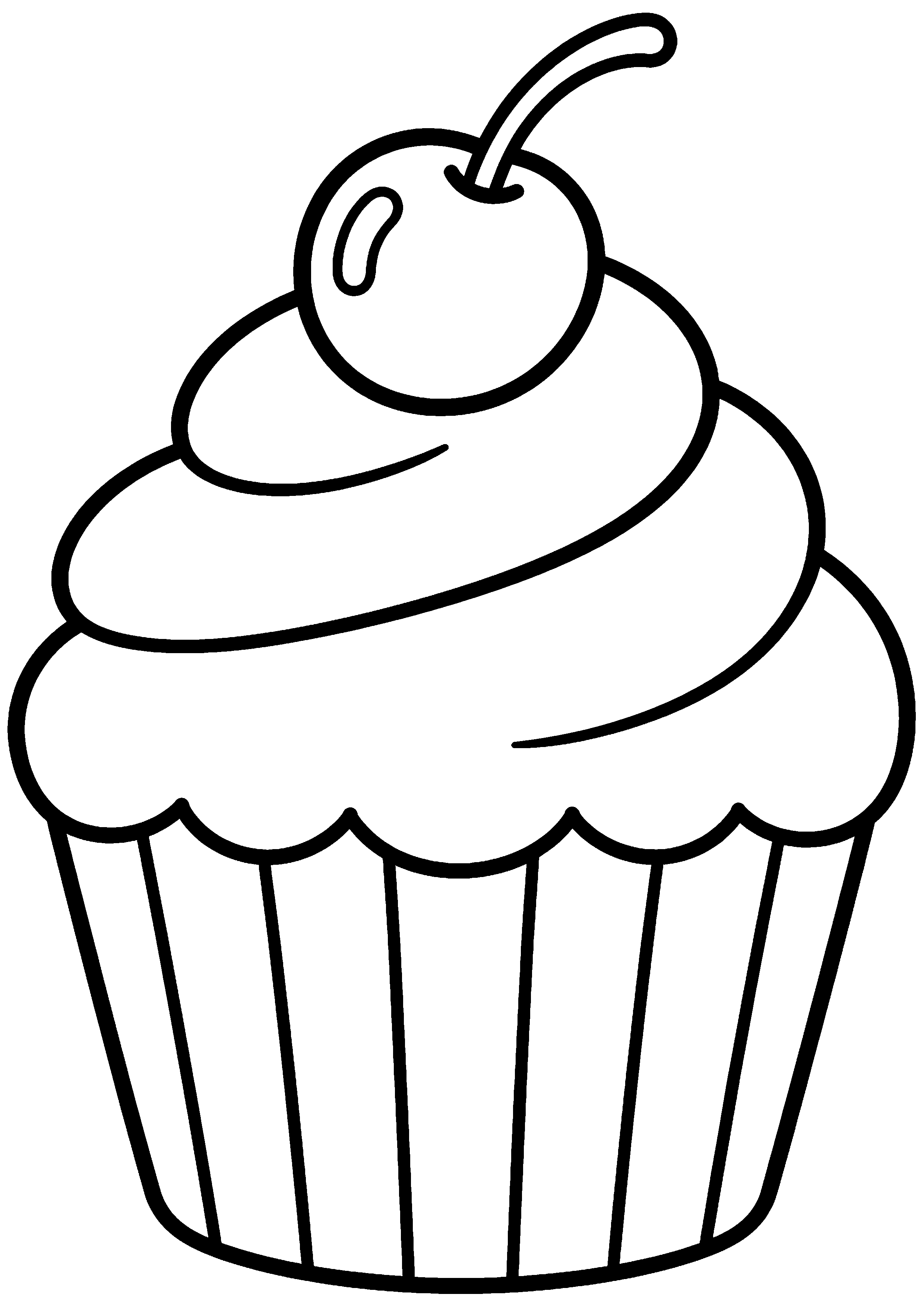Coloriage facile pour maternelle représentant cupcake simple avec une cerise en grand